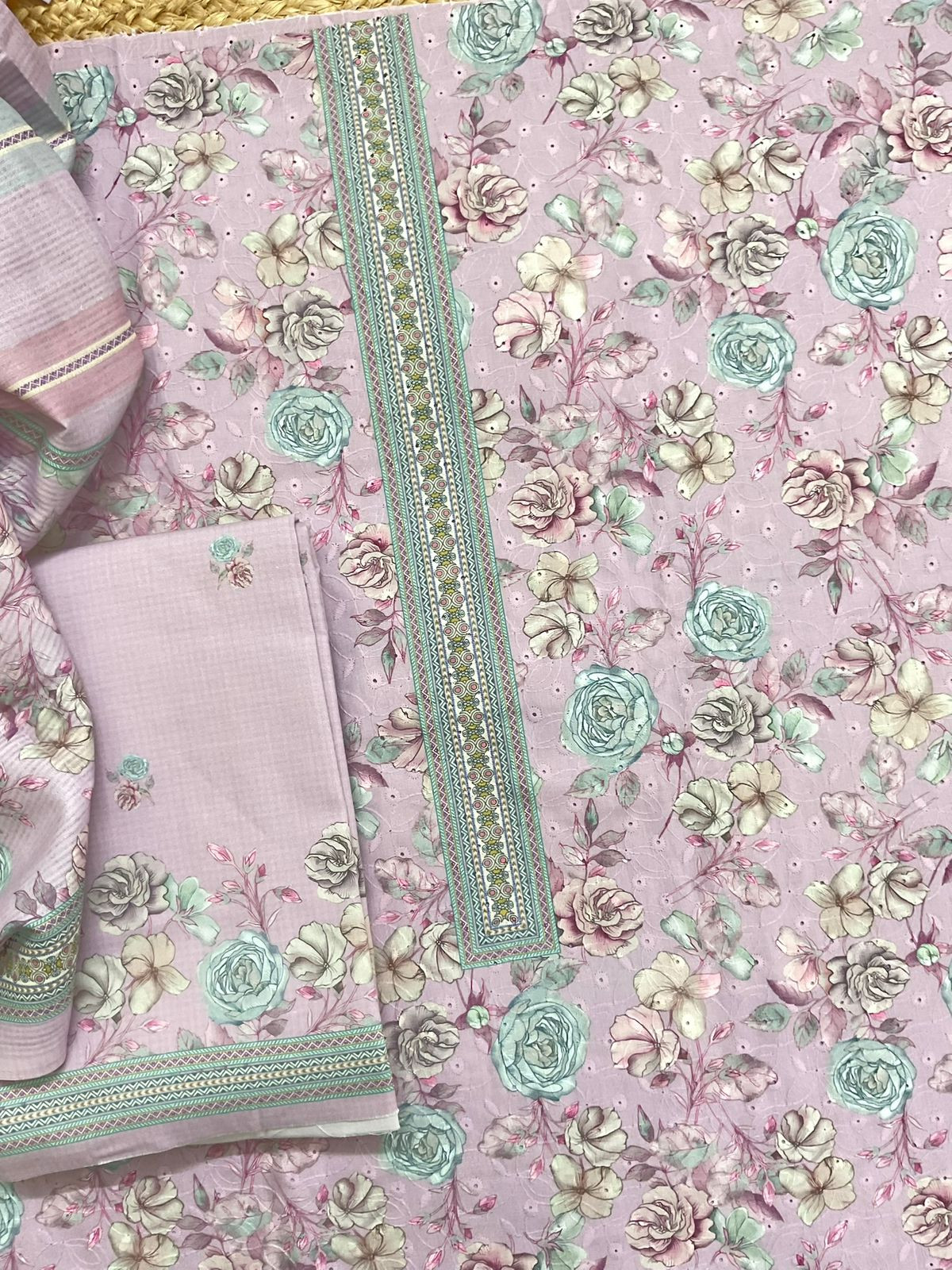 Soft Rayon Cotton Printed Embroidered Suit - Lavender