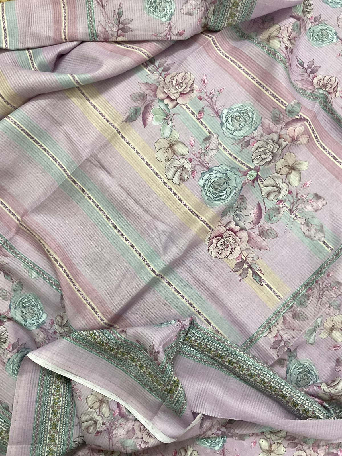 Soft Rayon Cotton Printed Embroidered Suit - Lavender