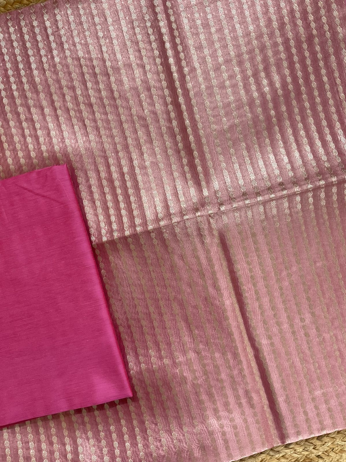 Soft Tissue Chanderi Banarasi Weaved Embroidered Suit - Pink