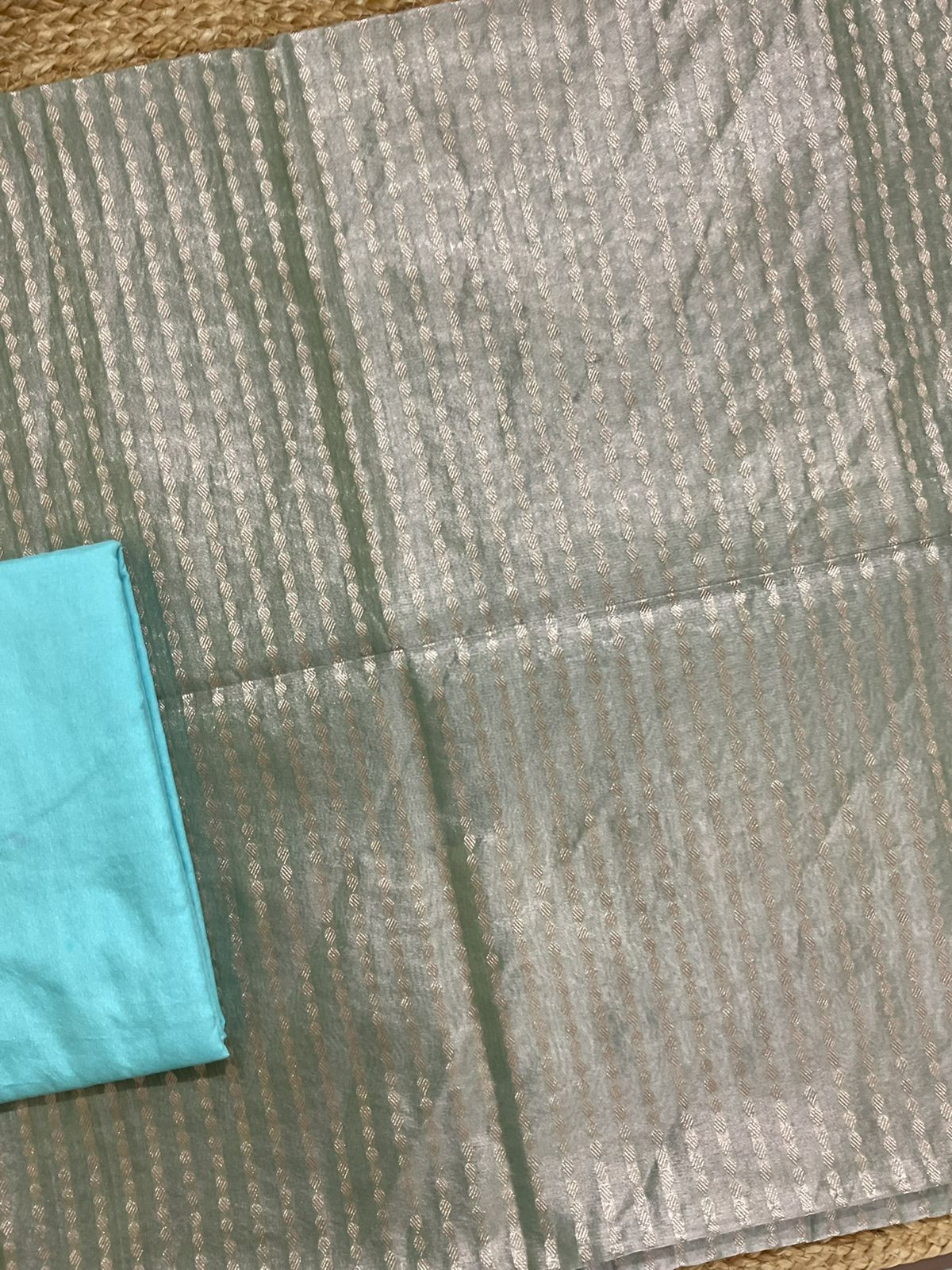 Soft Tissue Chanderi Banarasi Weaved Embroidered Suit - Blue