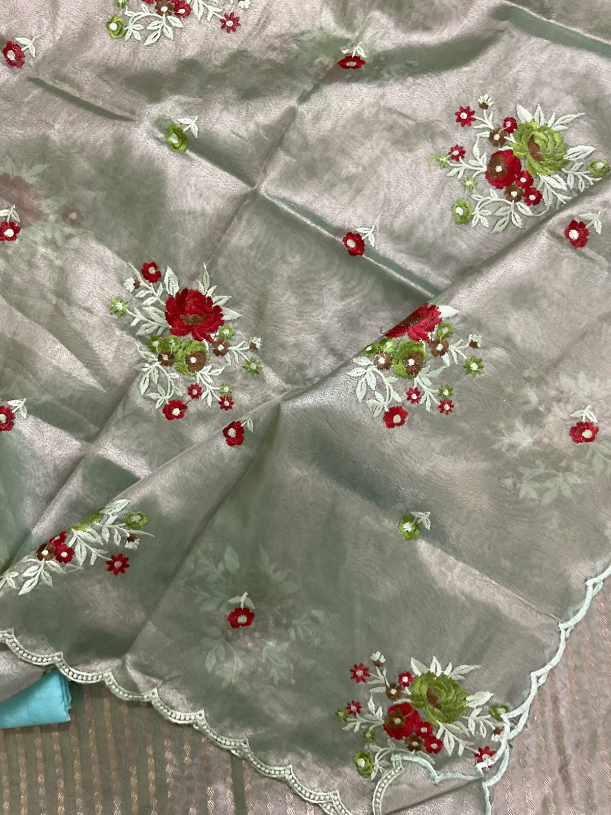 Soft Tissue Chanderi Banarasi Weaved Embroidered Suit - Blue