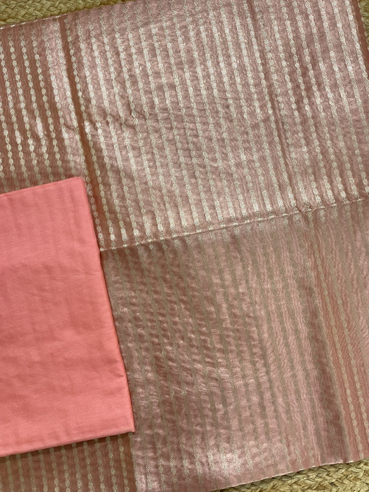 Soft Tissue Chanderi Banarasi Weaved Embroidered Suit - Peach