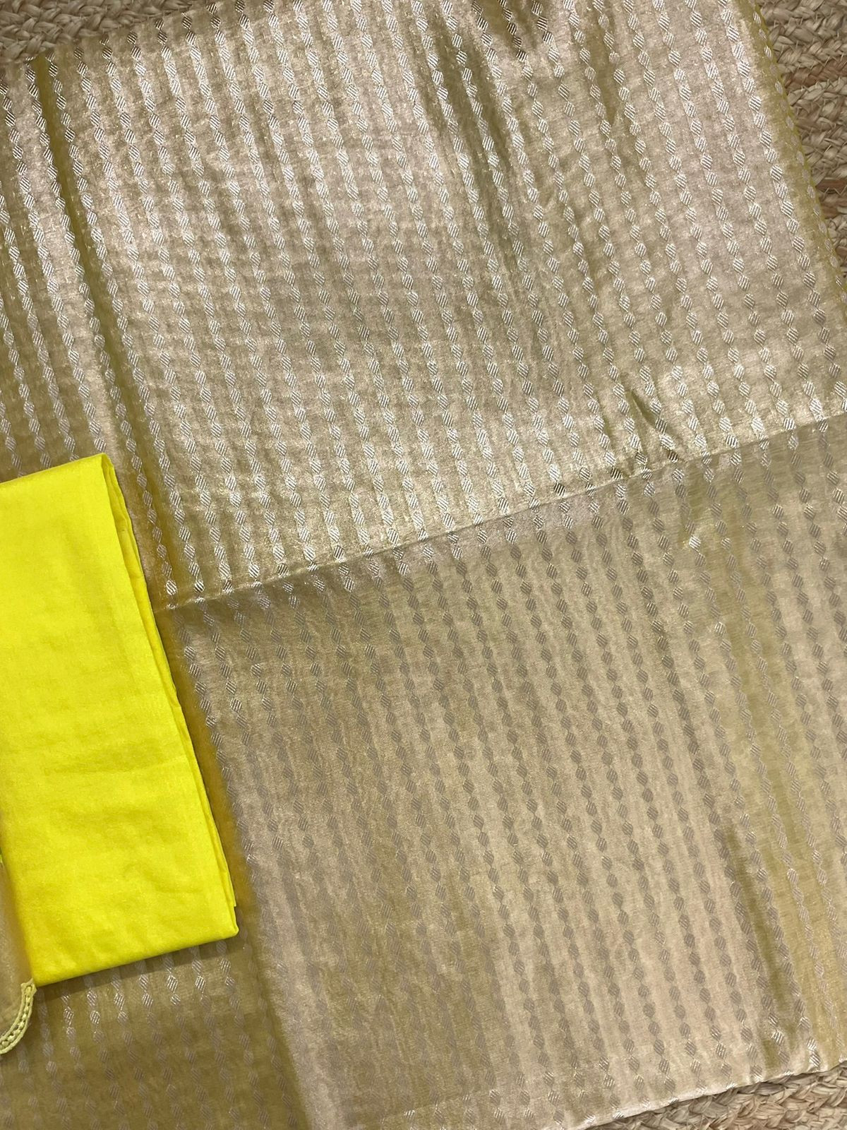 Soft Tissue Chanderi Banarasi Weaved Embroidered Suit - Yellow