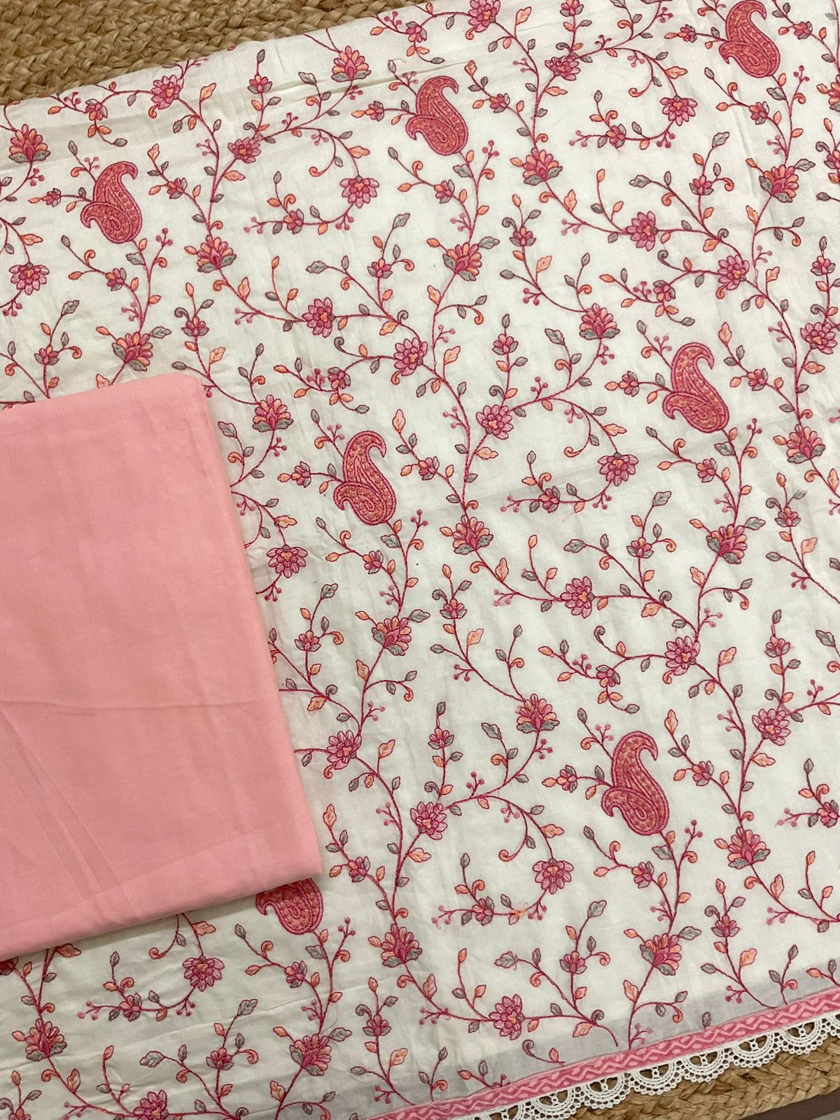 Pure Fine Mul Cotton Printed Embroidered Suit - Offwhite