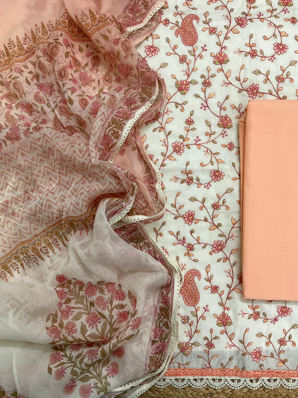 Pure Fine Mul Cotton Printed Embroidered Suit - Offwhite