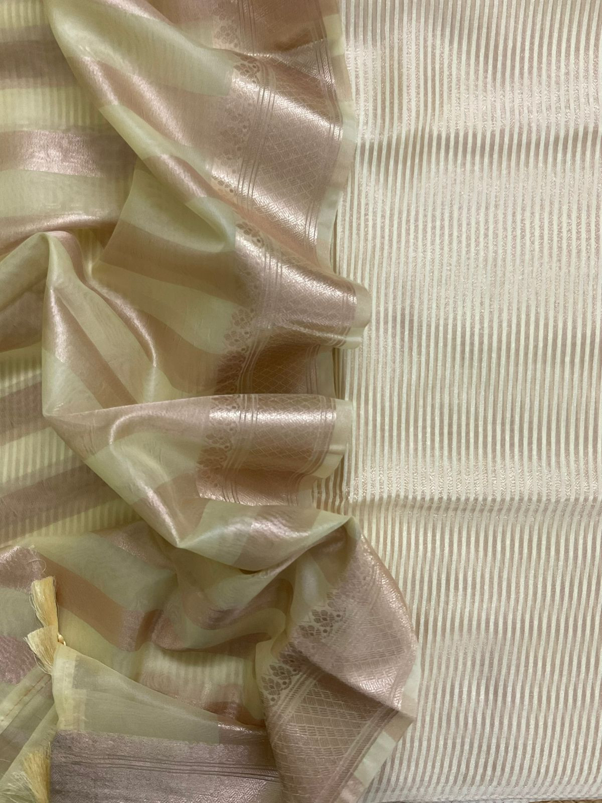 Soft Silk Banarasi Weaved Suit - Cream