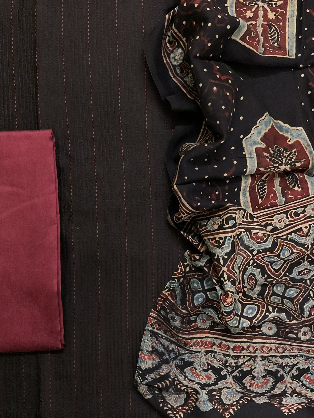 Pure Chanderi Printed Embroidered Suit - Black