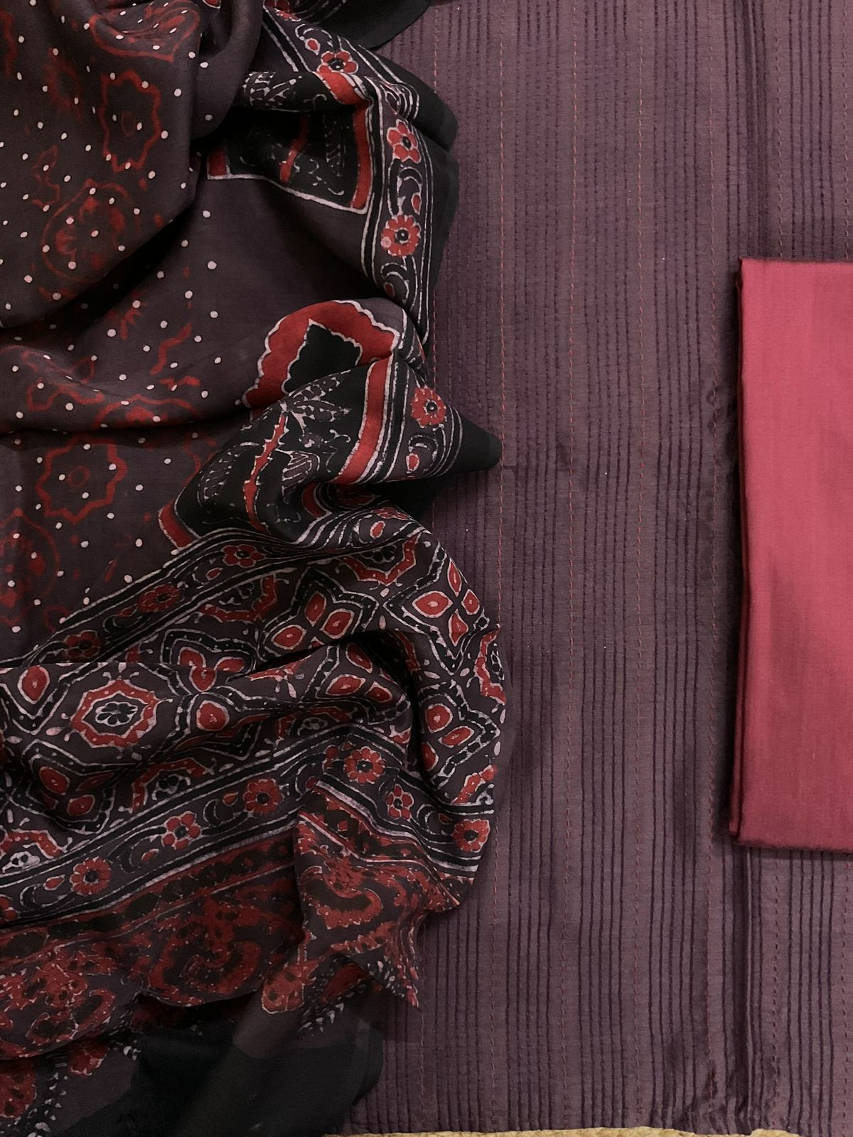 Pure Chanderi Printed Embroidered Suit - Brown