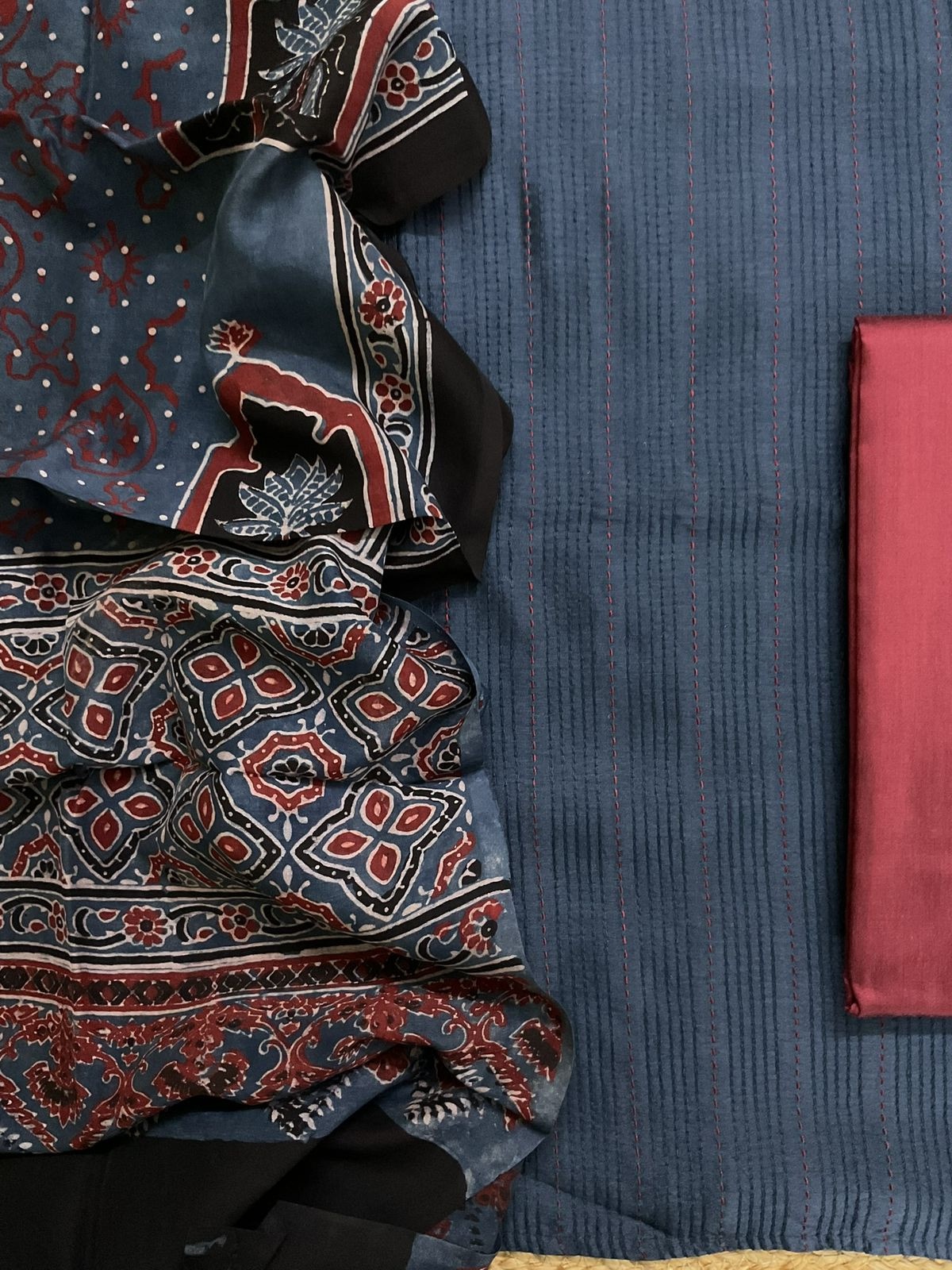 Pure Chanderi Printed Embroidered Suit - Blue