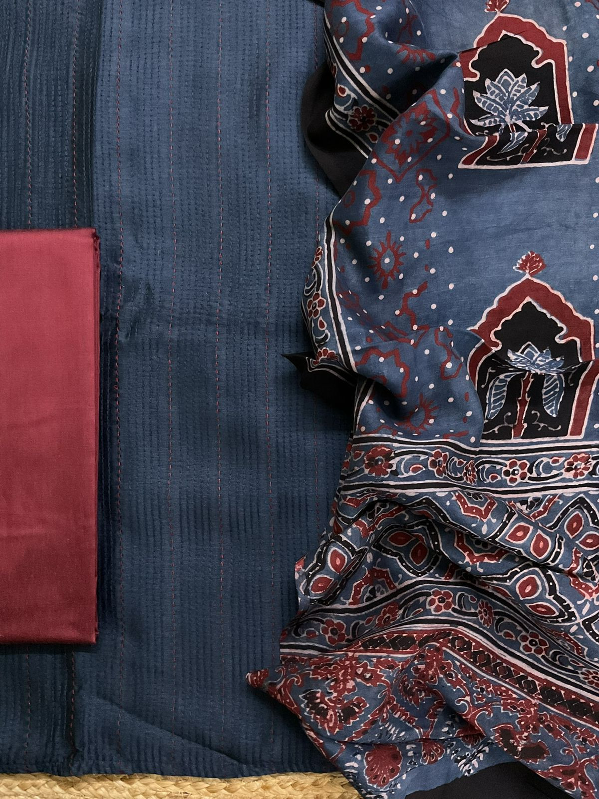 Pure Chanderi Printed Embroidered Suit - Blue