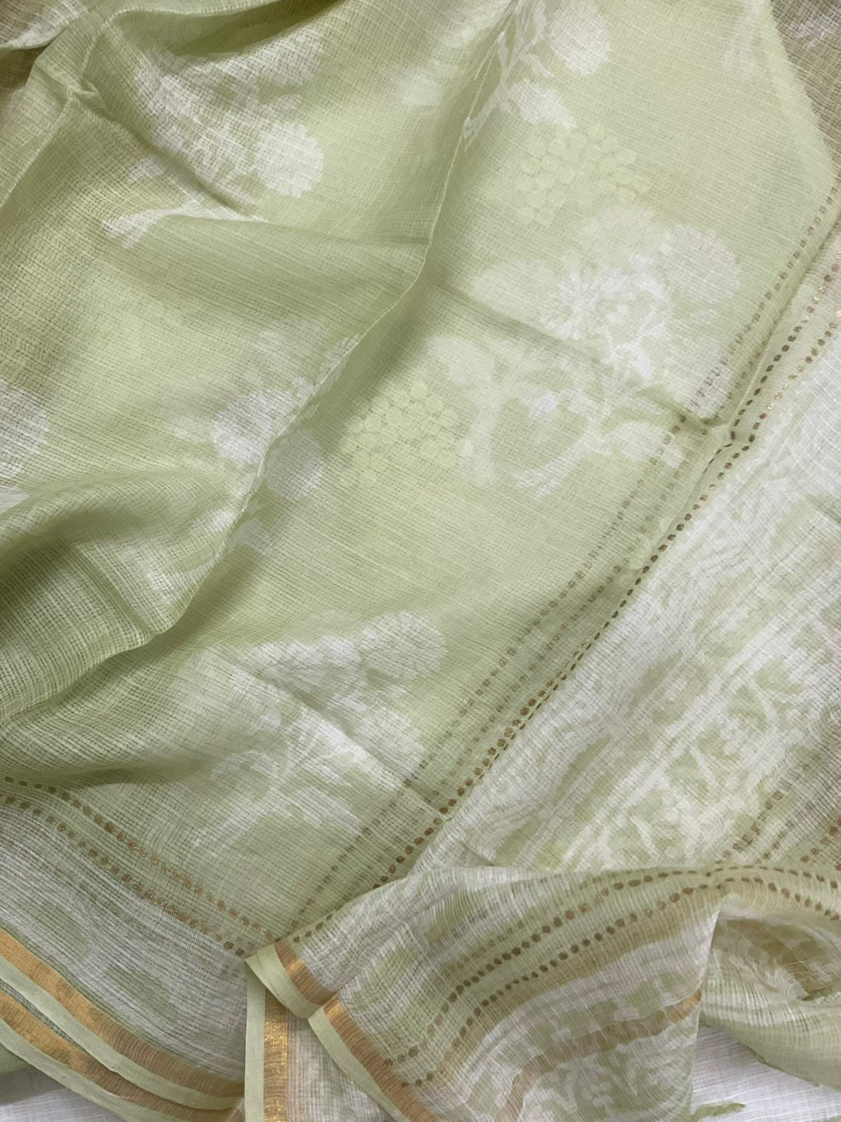 Soft Kota Cotton Printed Embroidered Suit - White