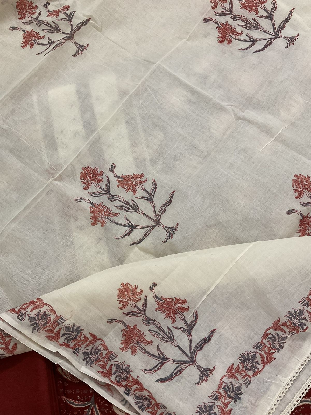 Pure Fine Cotton Printed Embroidered Suit - Maroon