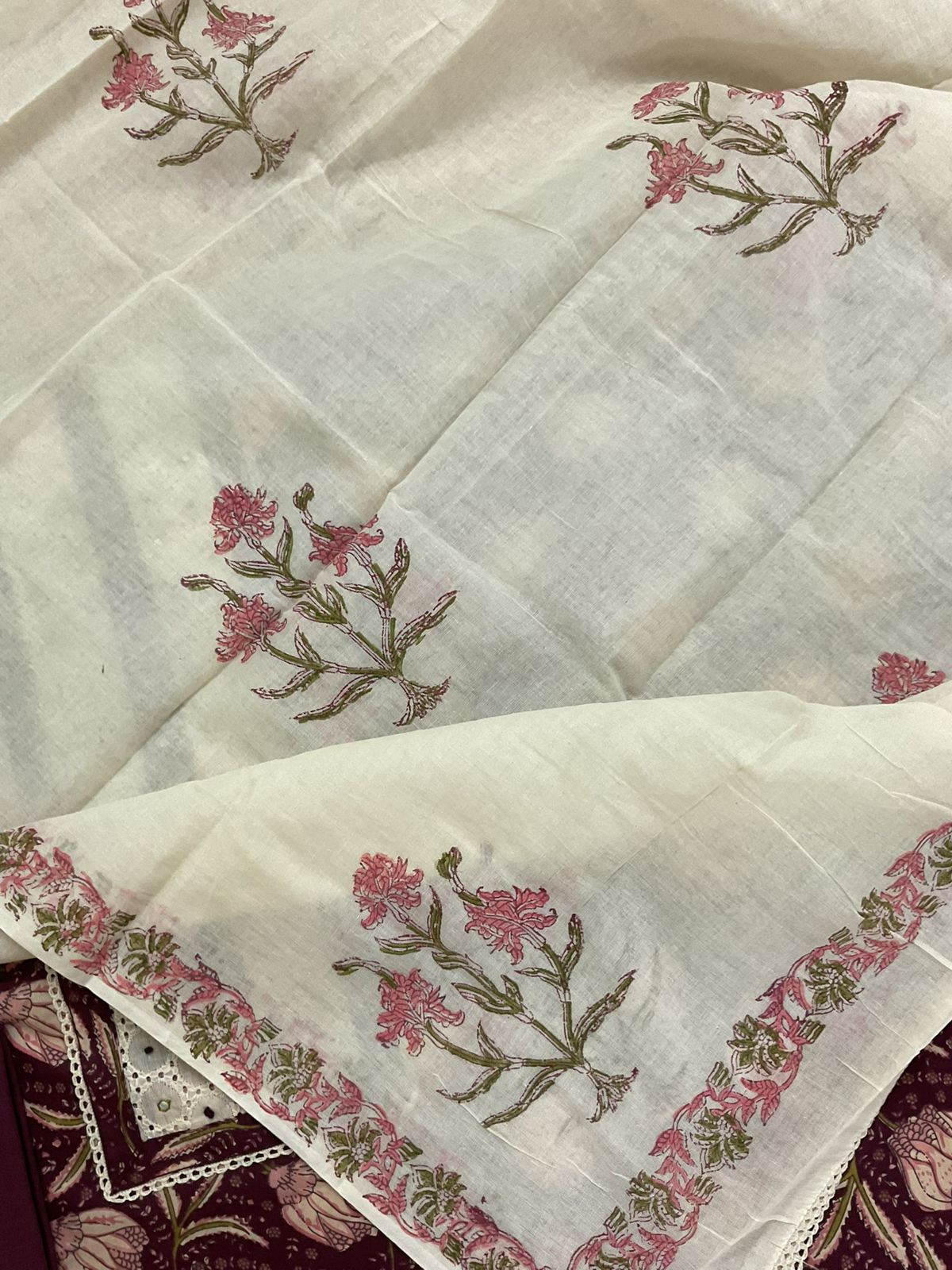 Pure Fine Cotton Printed Embroidered Suit - Wine