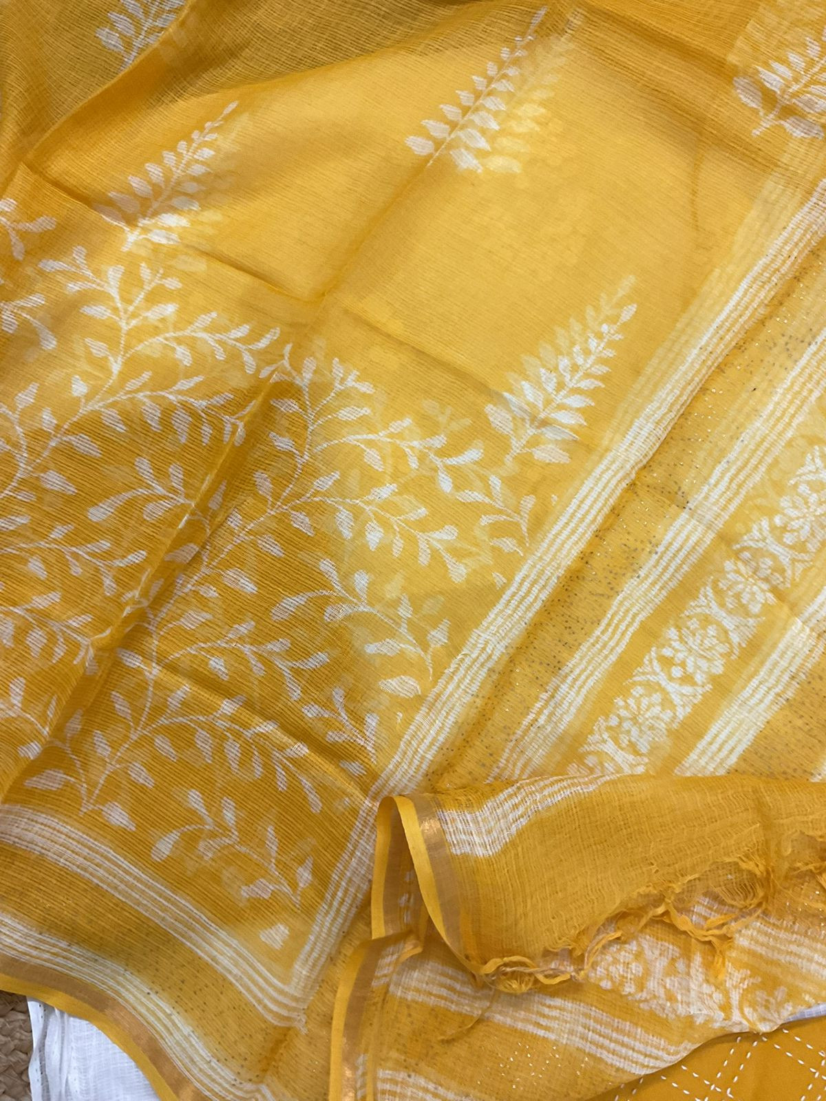 Soft Kota Cotton Printed Embroidered Suit - White