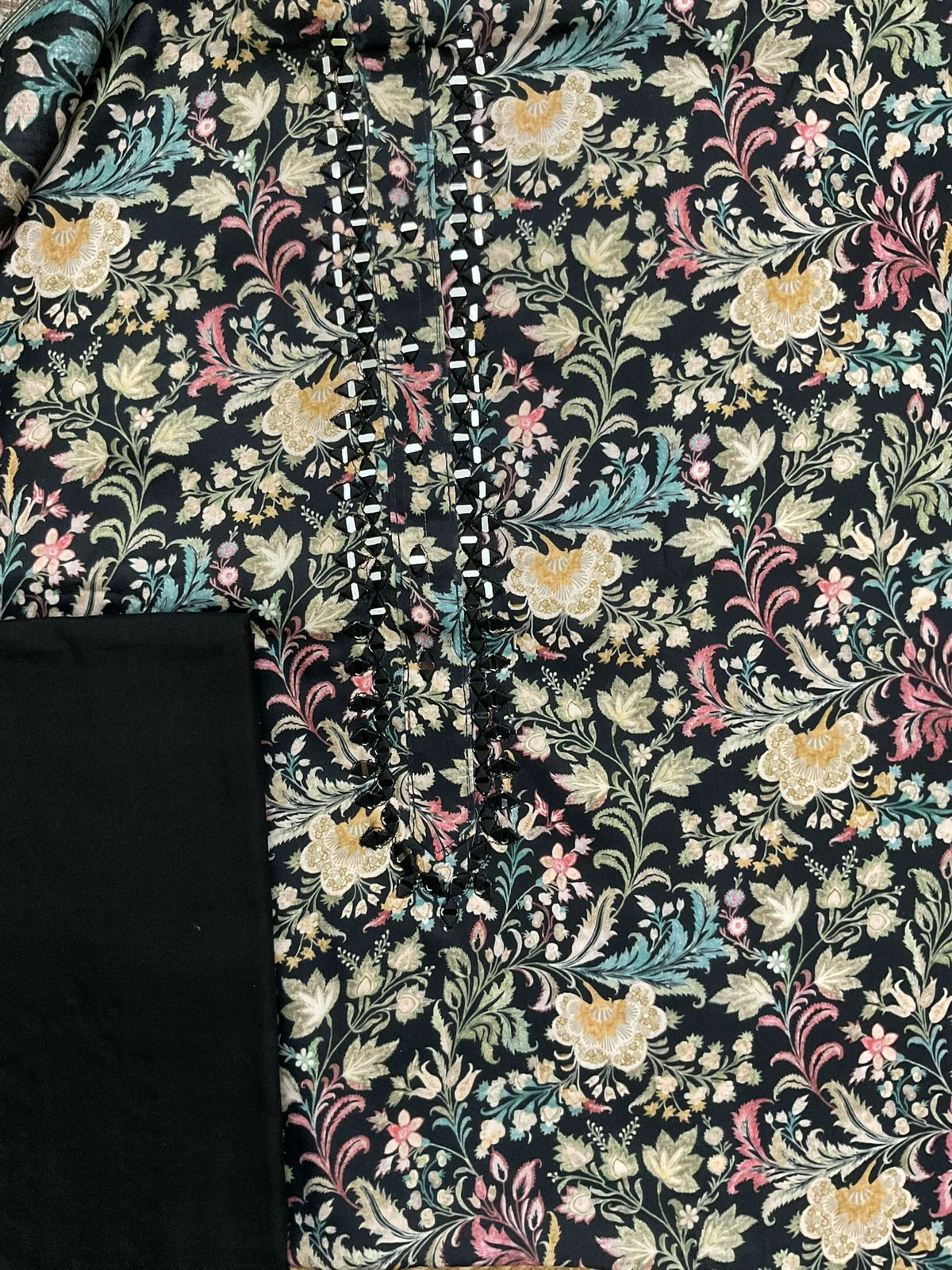 Pure Jaam Cotton Printed Embroidered Suit - Black