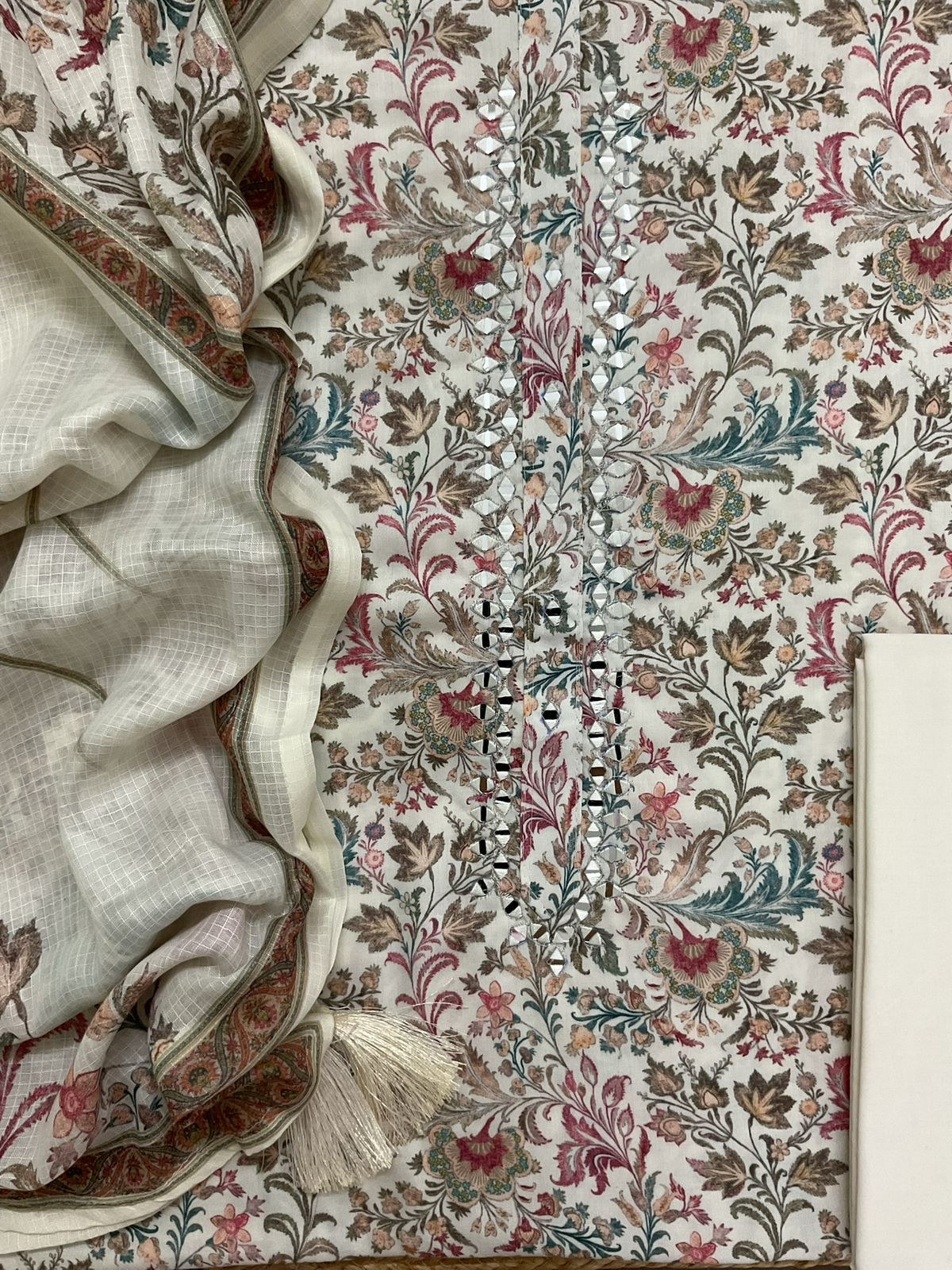 Pure Jaam Cotton Printed Embroidered Suit - Offwhite