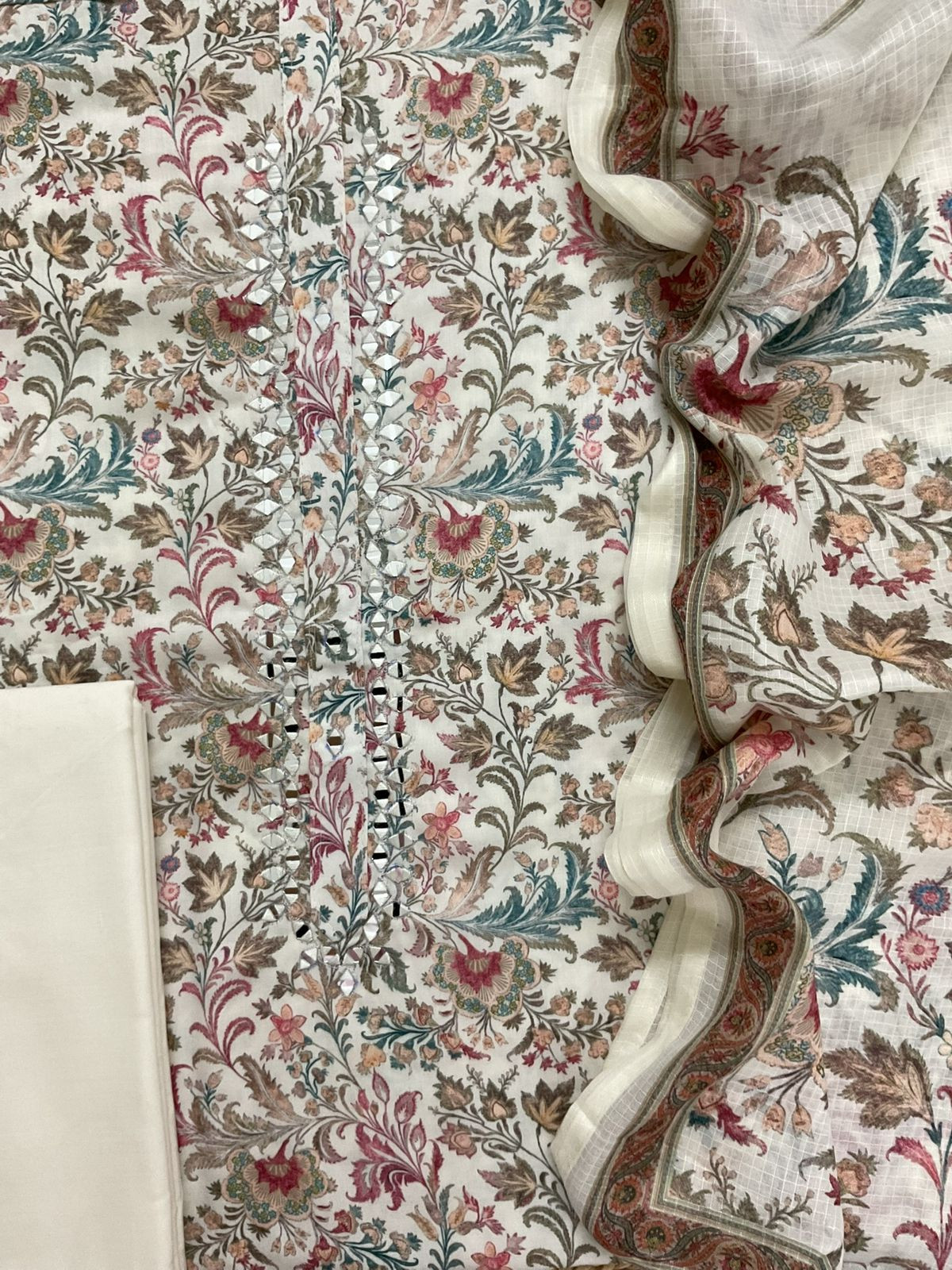 Pure Jaam Cotton Printed Embroidered Suit - Offwhite