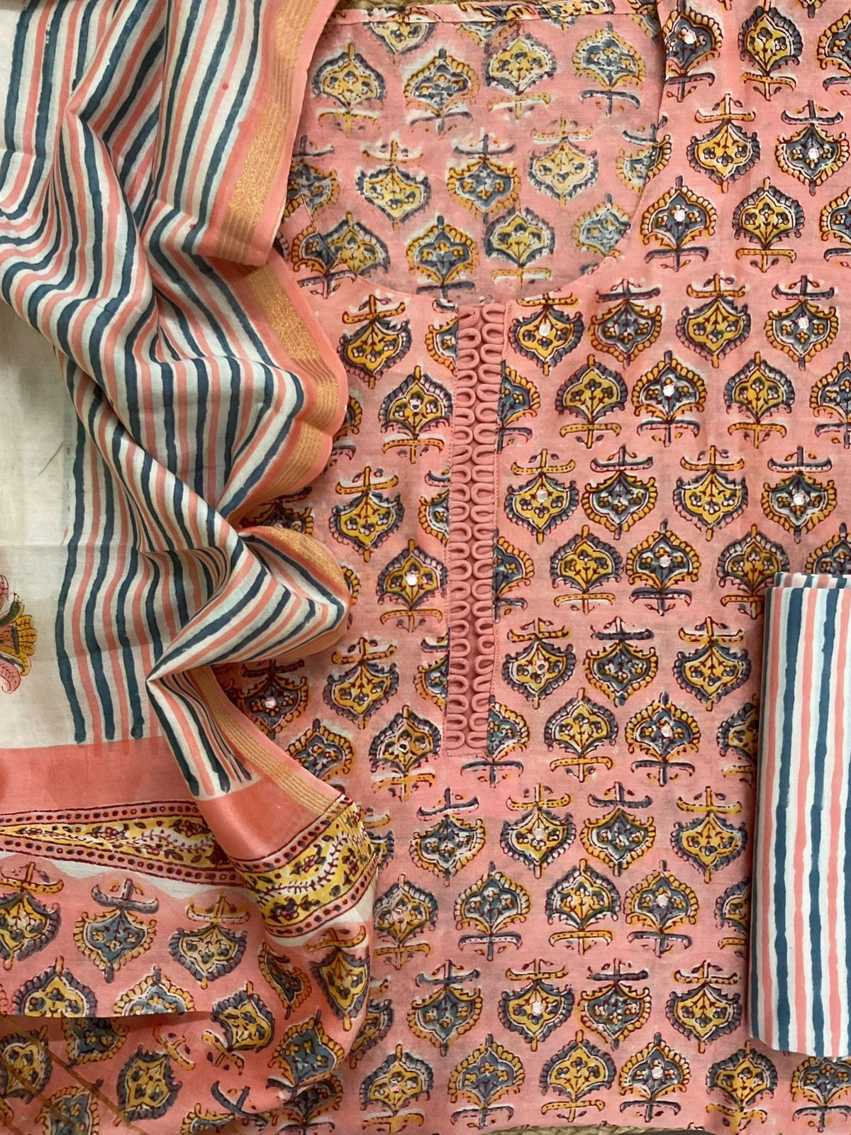 Pure Chanderi Block Printed Embroidered Suit - Pink