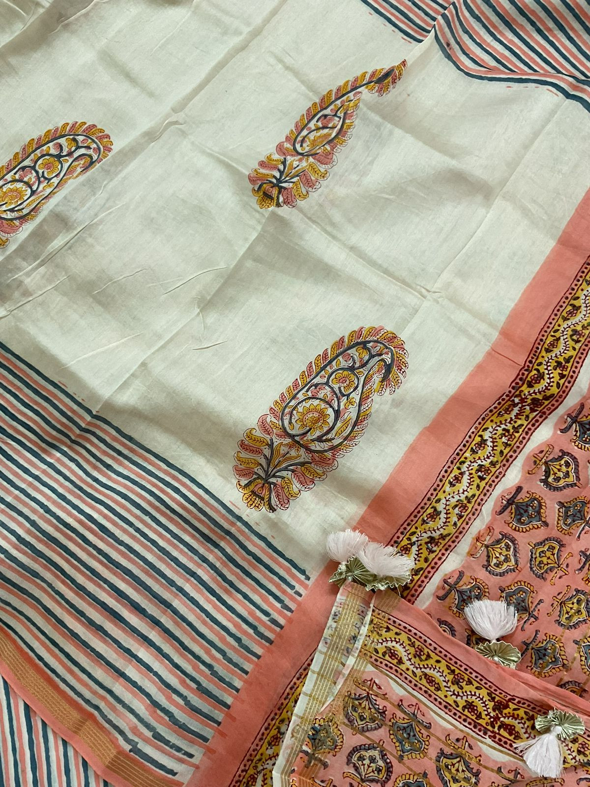 Pure Chanderi Block Printed Embroidered Suit - Pink