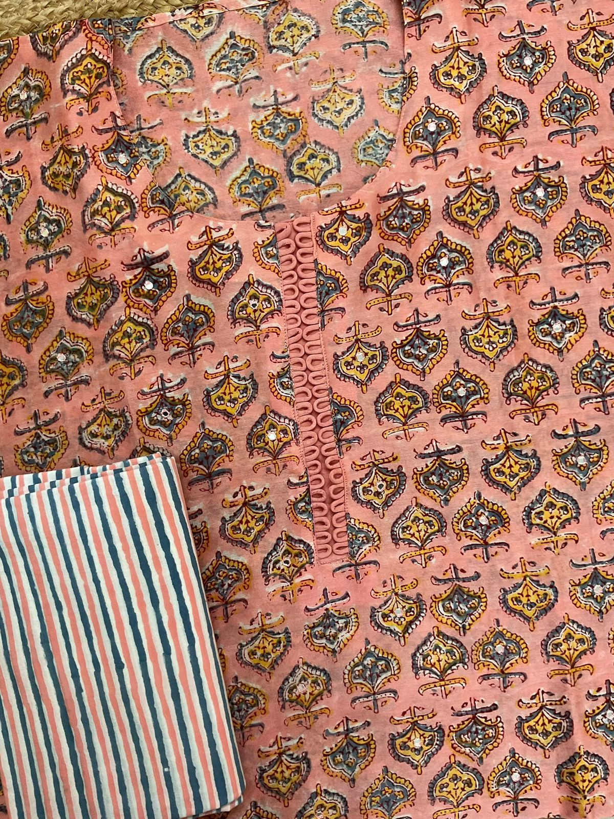 Pure Chanderi Block Printed Embroidered Suit - Pink