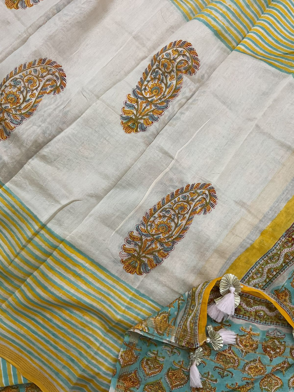 Pure Chanderi Block Printed Embroidered Suit - Blue