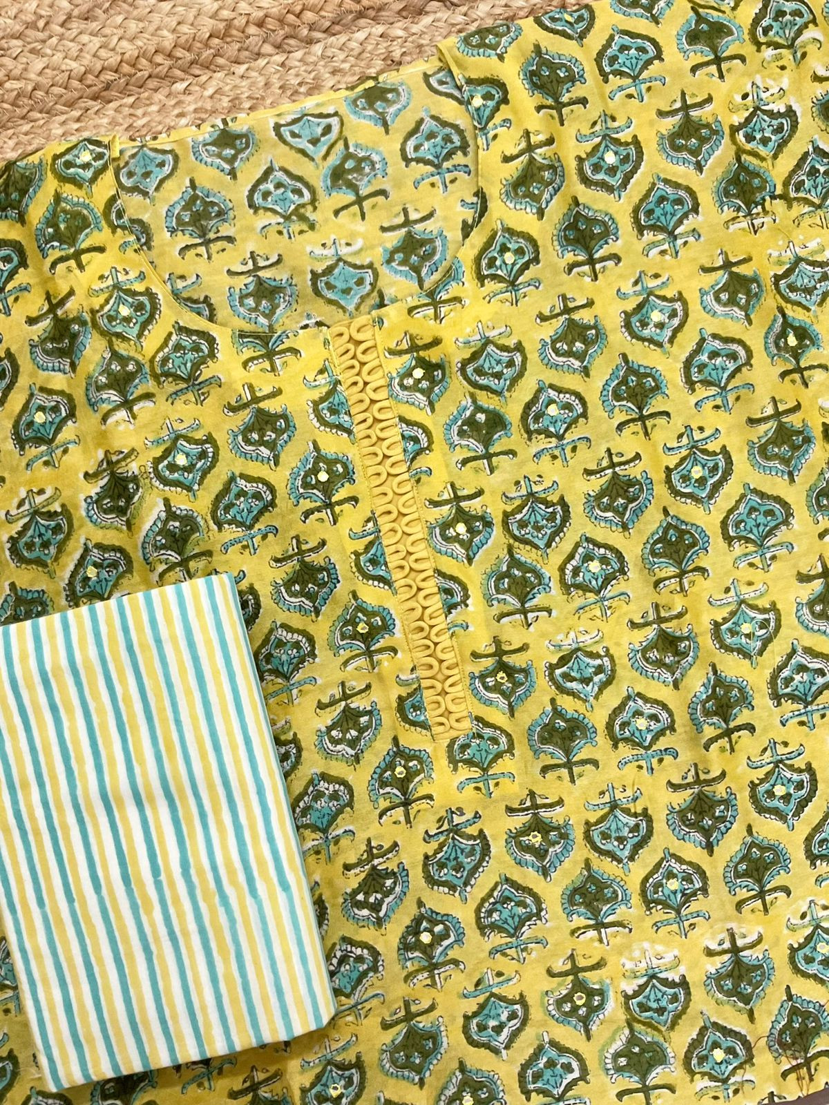 Pure Chanderi Block Printed Embroidered Suit - Yellow