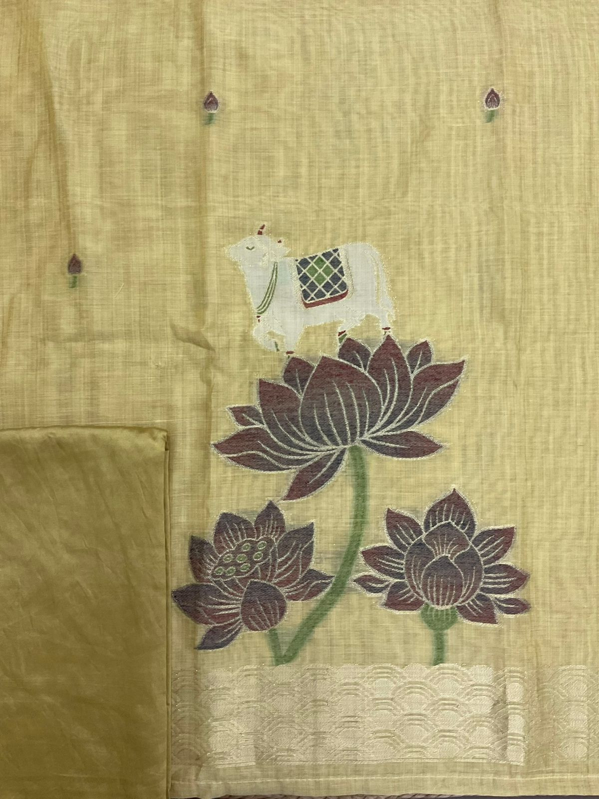 Soft Slub Chanderi Jamdani Weaved Suit - YELLOW