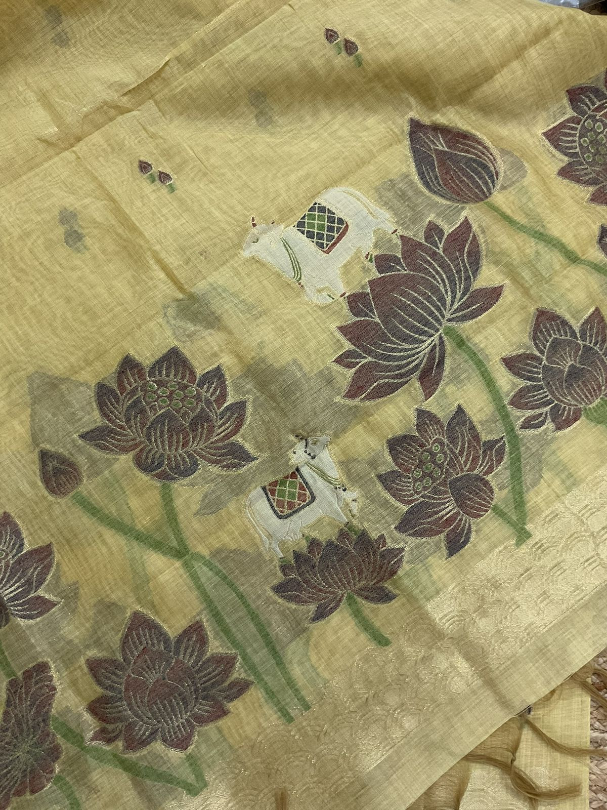 Soft Slub Chanderi Jamdani Weaved Suit - YELLOW