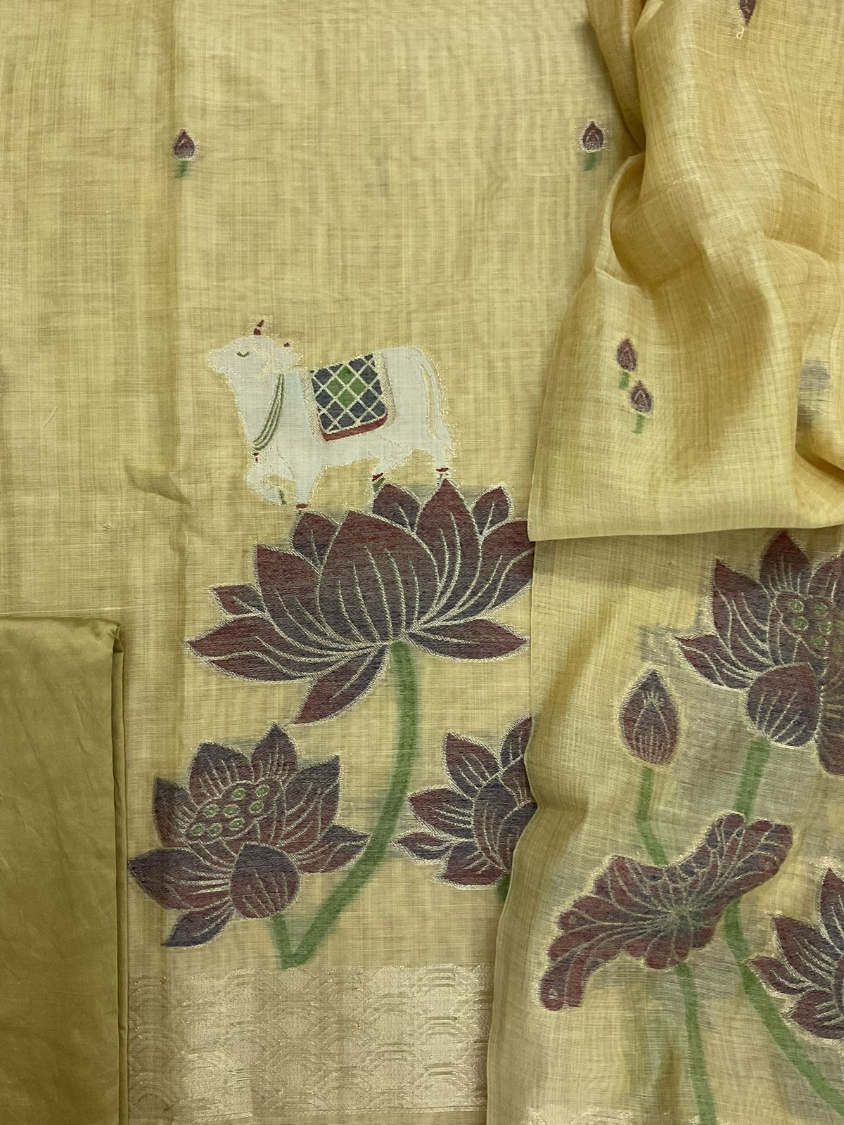 Soft Slub Chanderi Jamdani Weaved Suit - YELLOW