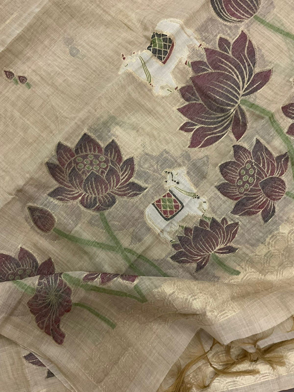 Soft Slub Chanderi Jamdani Weaved Suit - Beige