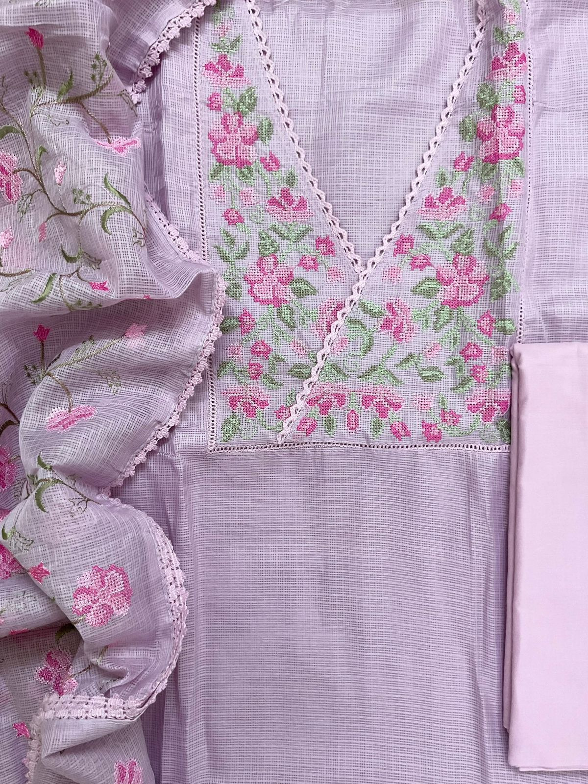 Soft Kota Silk Embroidered Suit - Purple