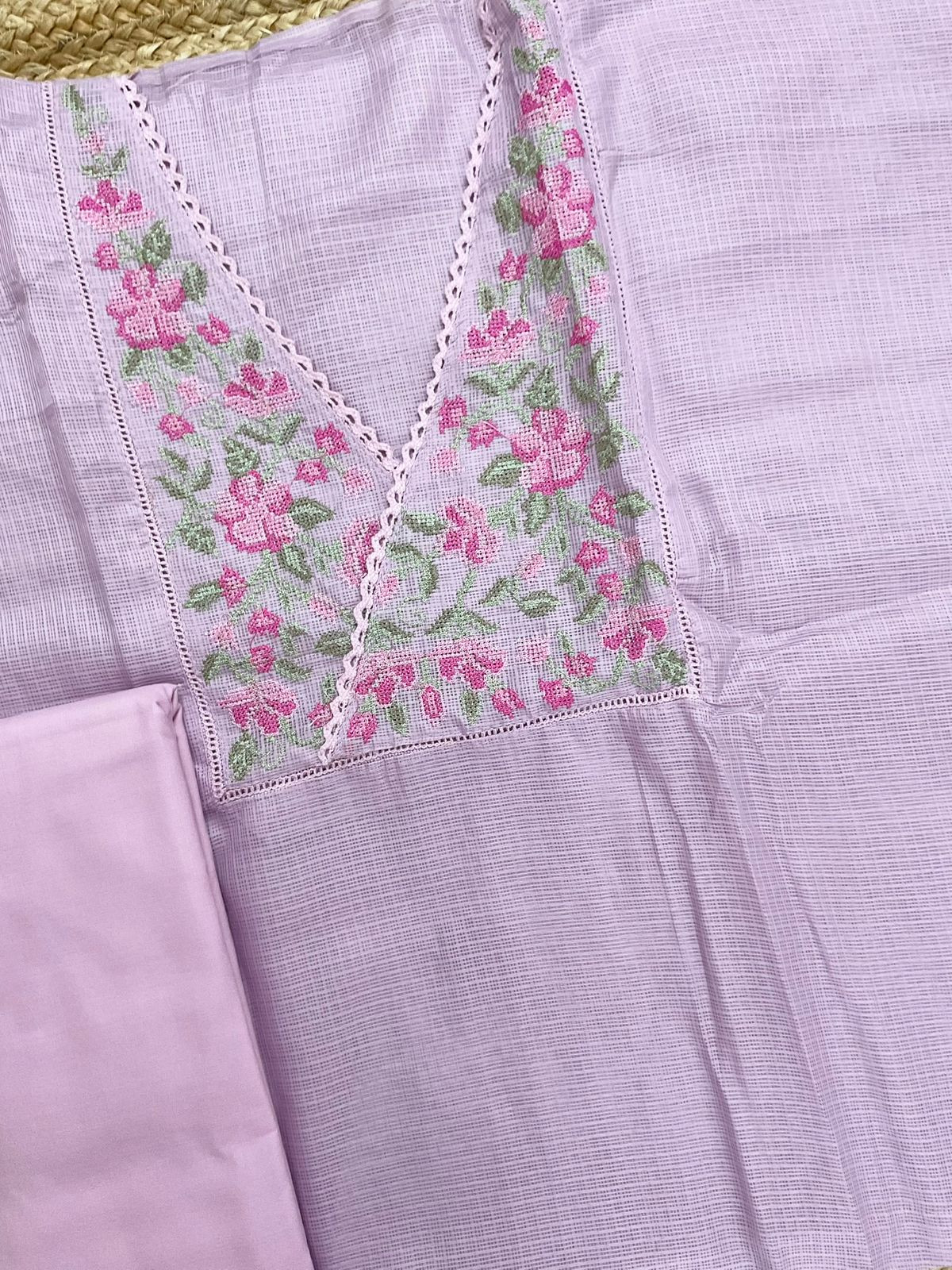 Soft Kota Silk Embroidered Suit - Purple