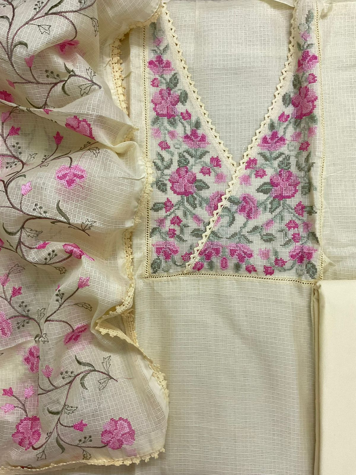 Soft Kota Silk Embroidered Suit - Yellow