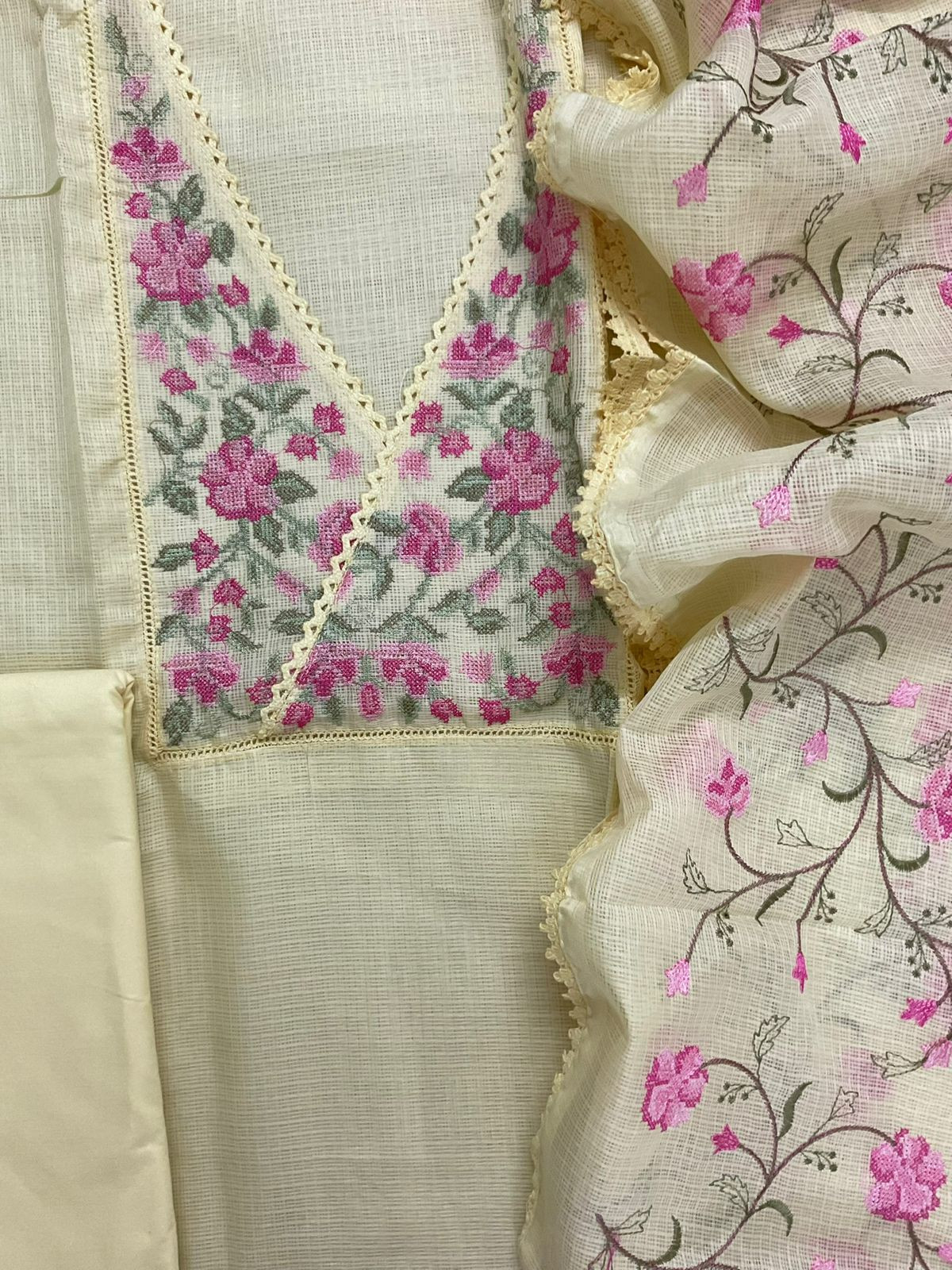 Soft Kota Silk Embroidered Suit - Yellow