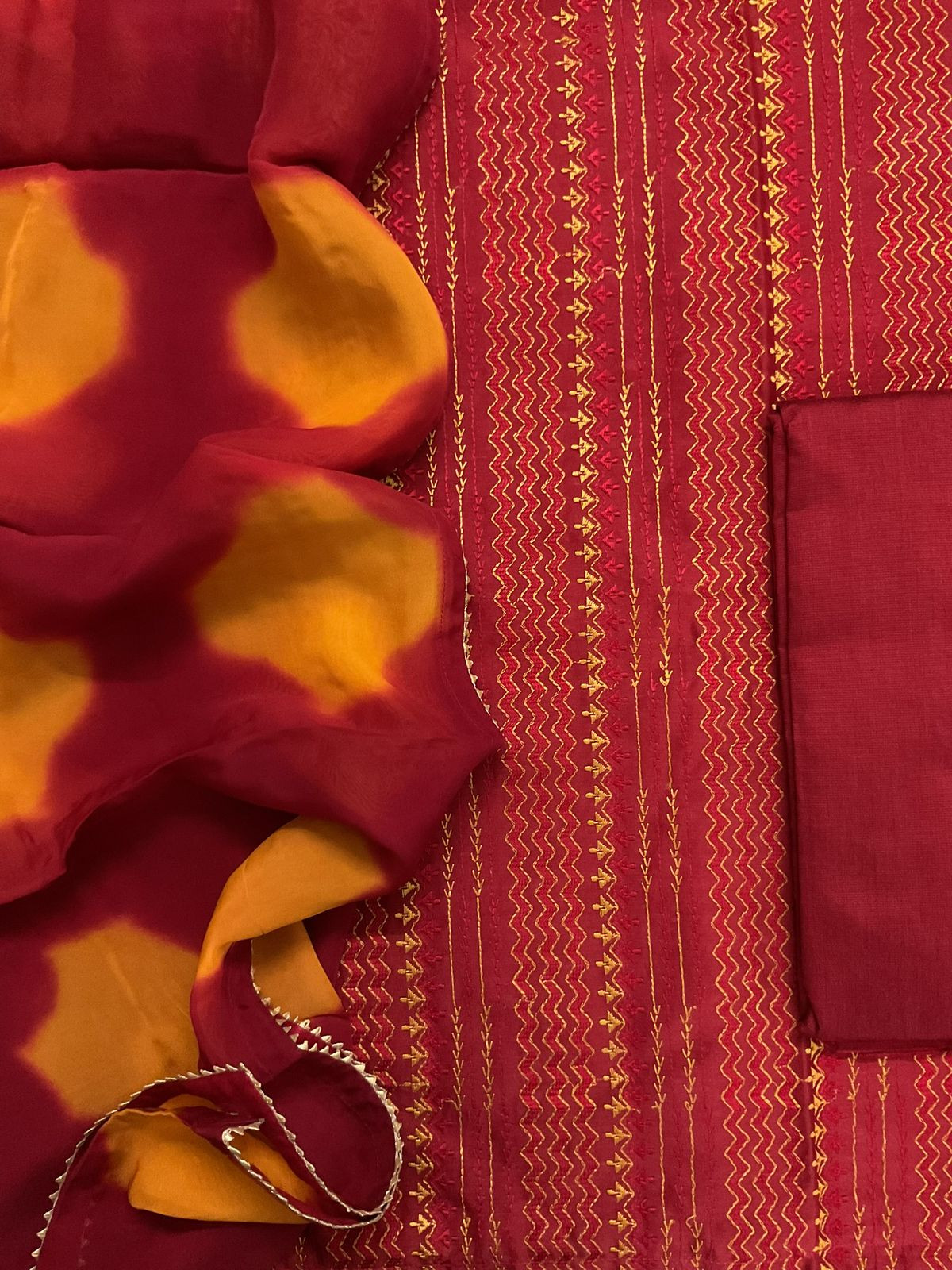 Pure Maheshwari Embroidered Suit - Red