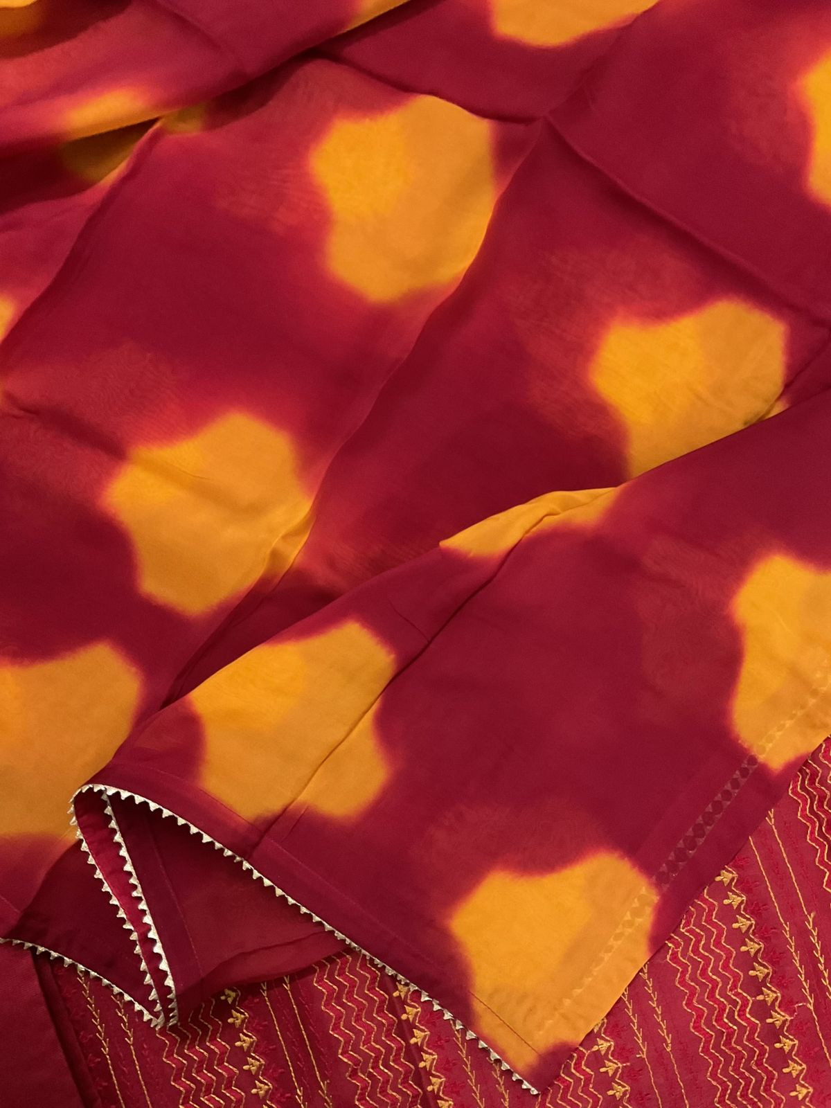 Pure Maheshwari Embroidered Suit - Red