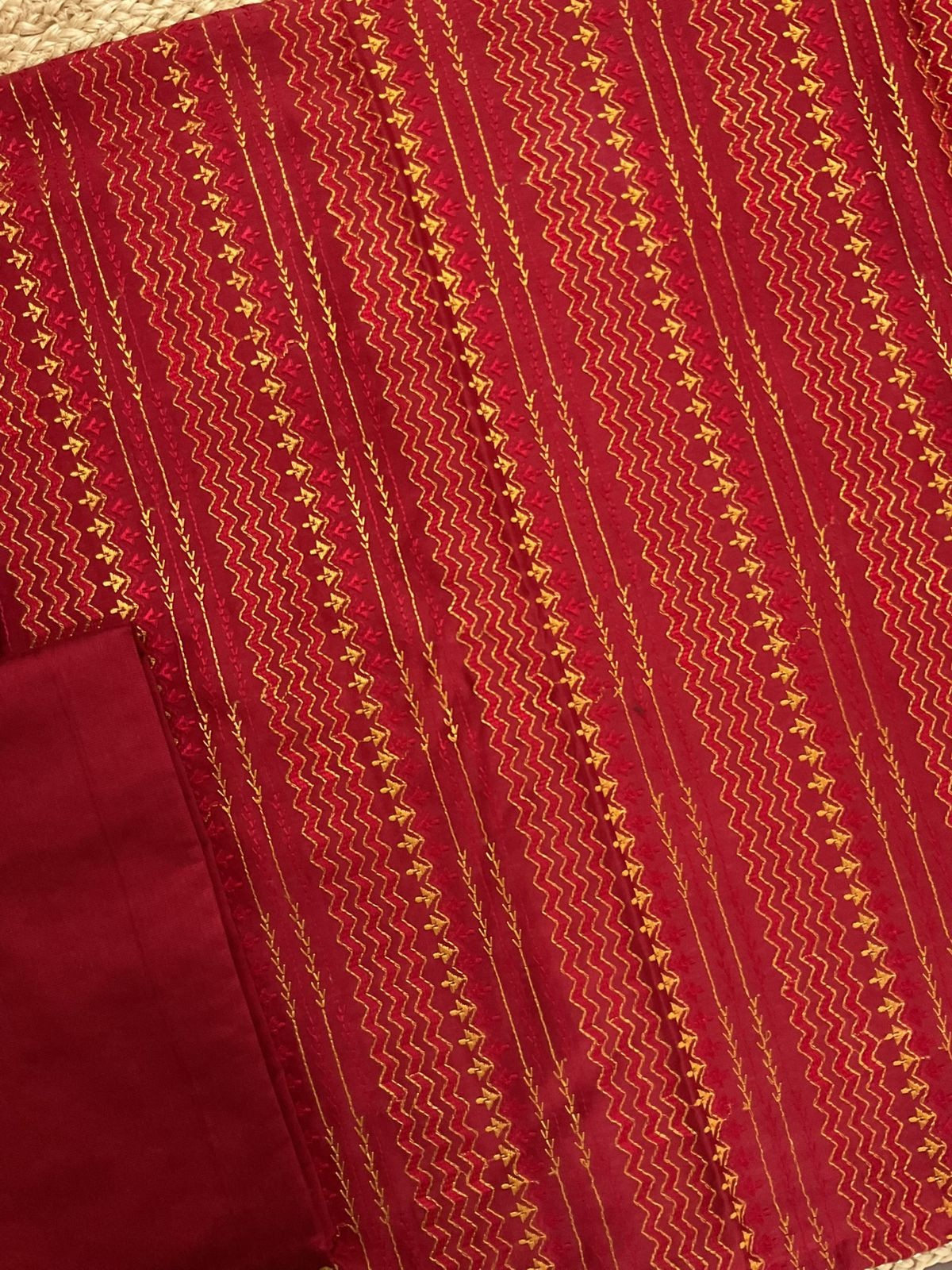 Pure Maheshwari Embroidered Suit - Red