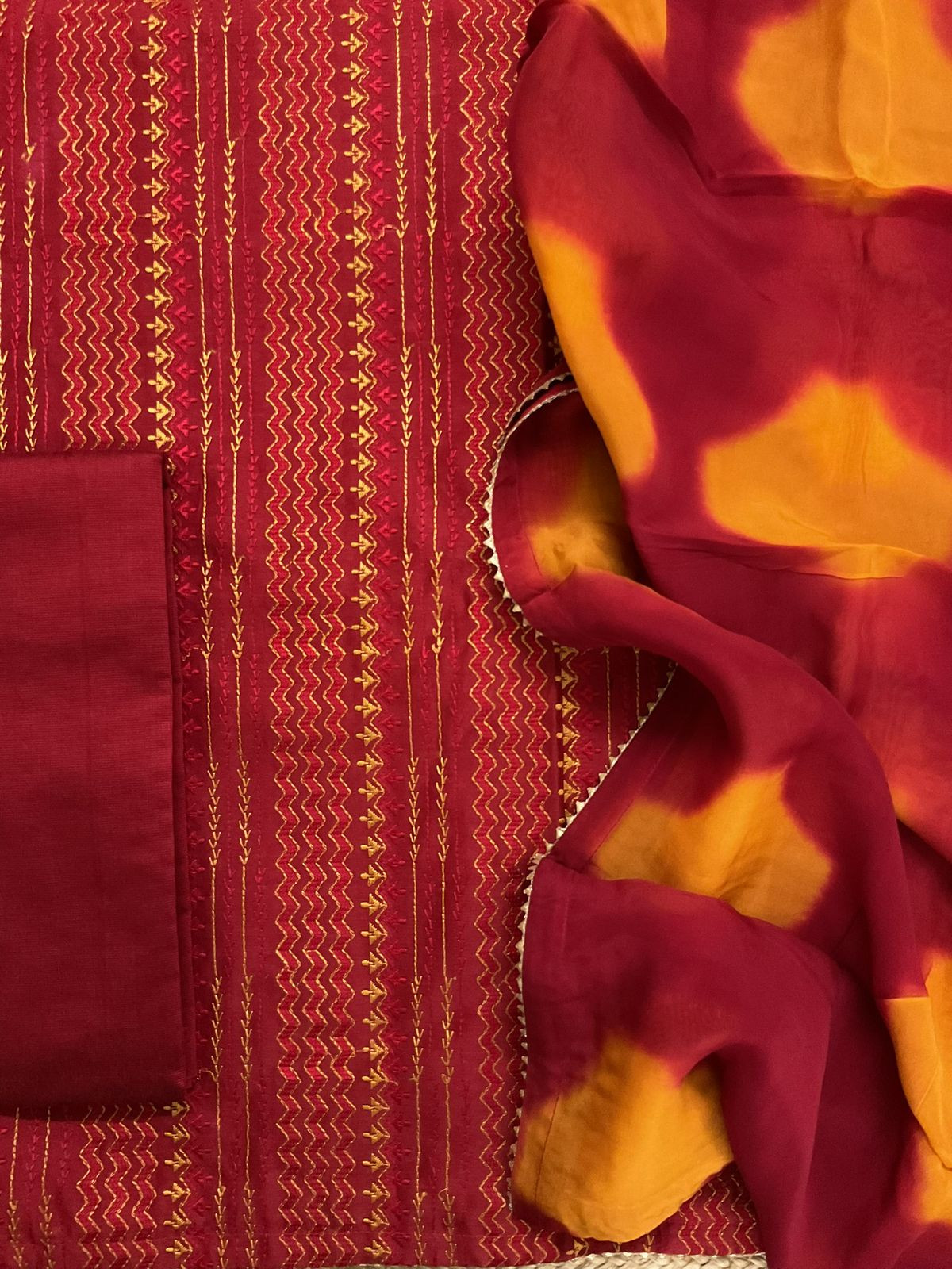 Pure Maheshwari Embroidered Suit - Red