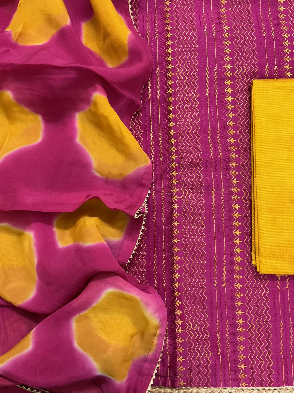 Pure Maheshwari Embroidered Suit - Pink