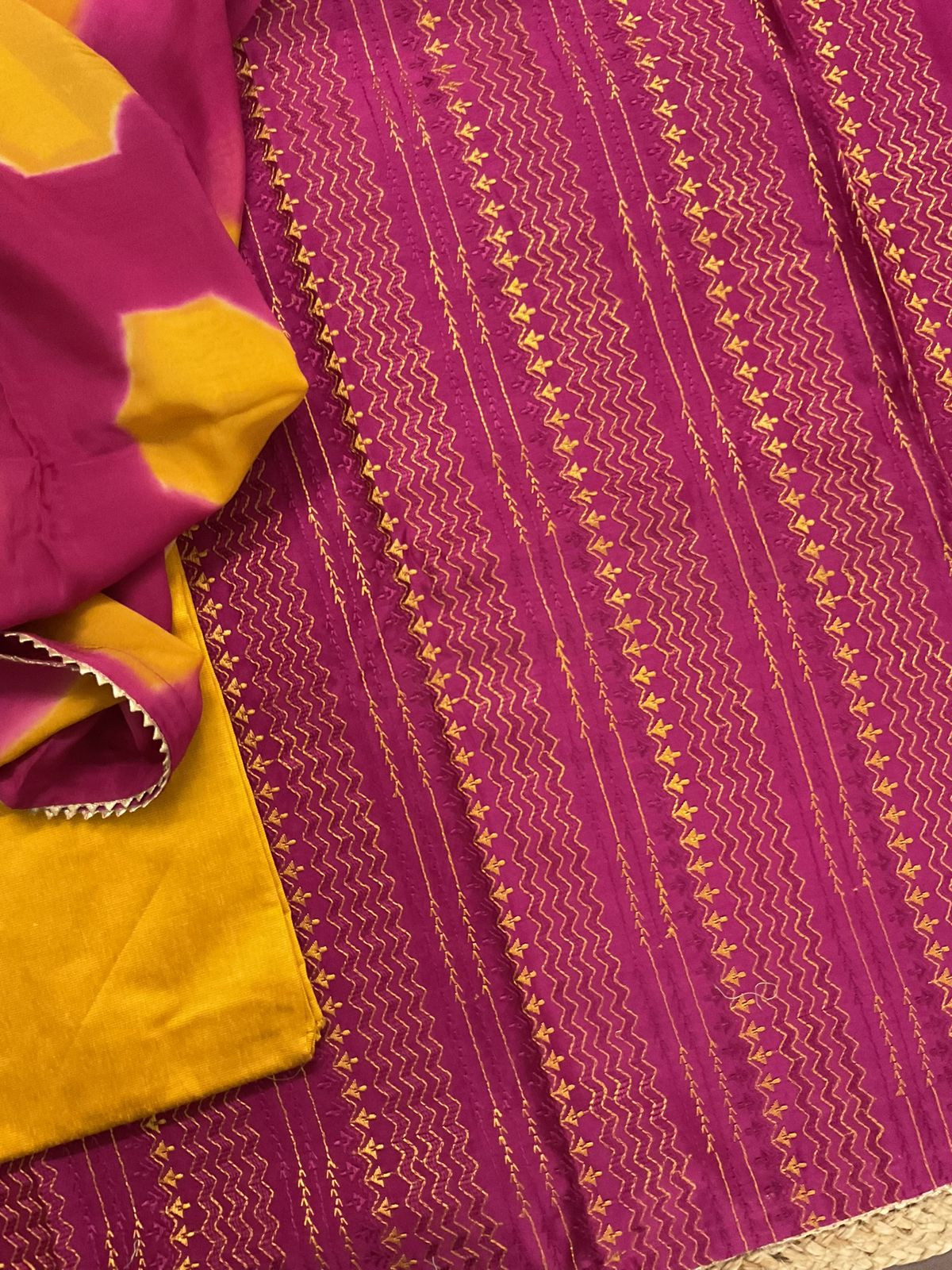 Pure Maheshwari Embroidered Suit - Pink