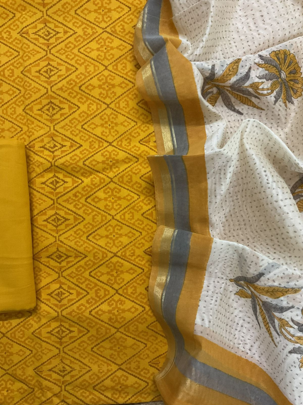 Pure Cotton Printed Suit - Yellow