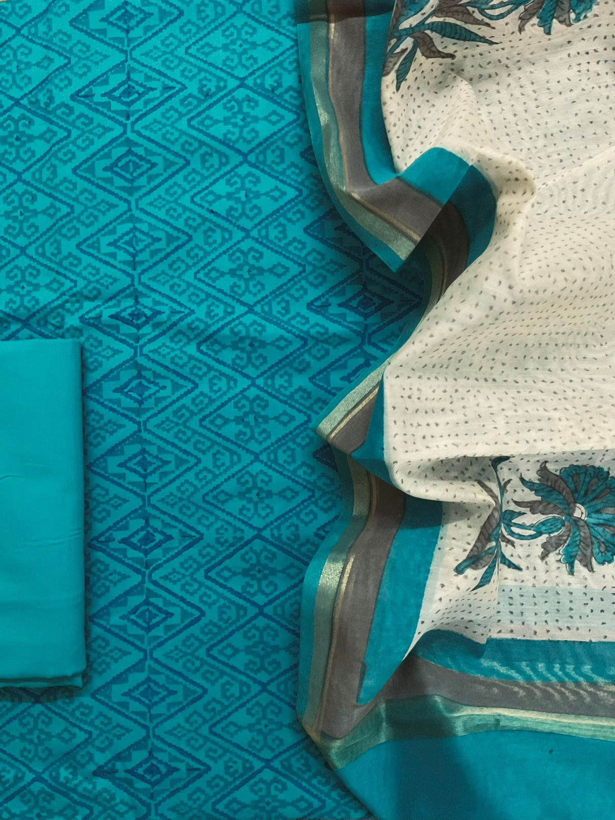 Pure Cotton Printed Suit - Blue