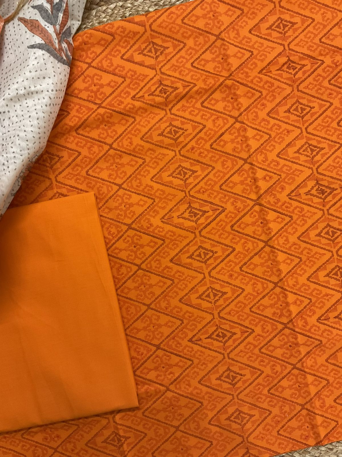 Pure Cotton Printed Suit - Orange