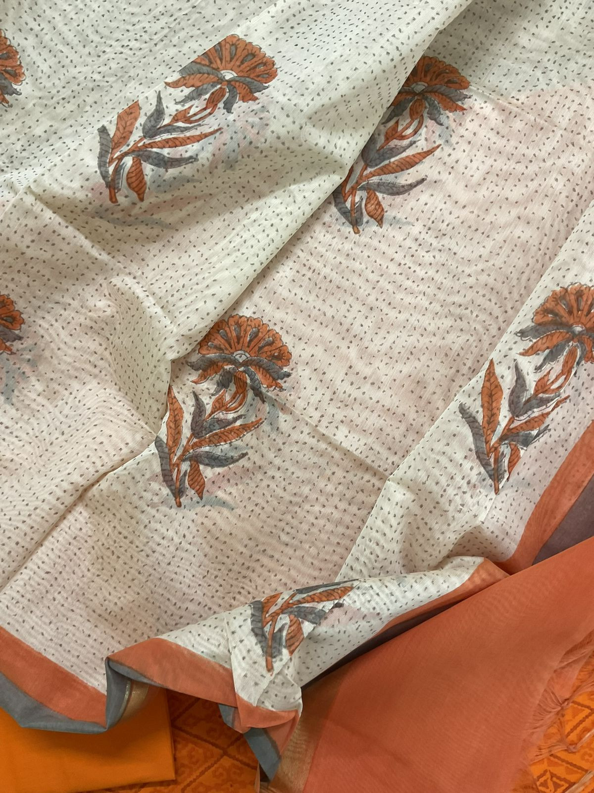 Pure Cotton Printed Suit - Orange