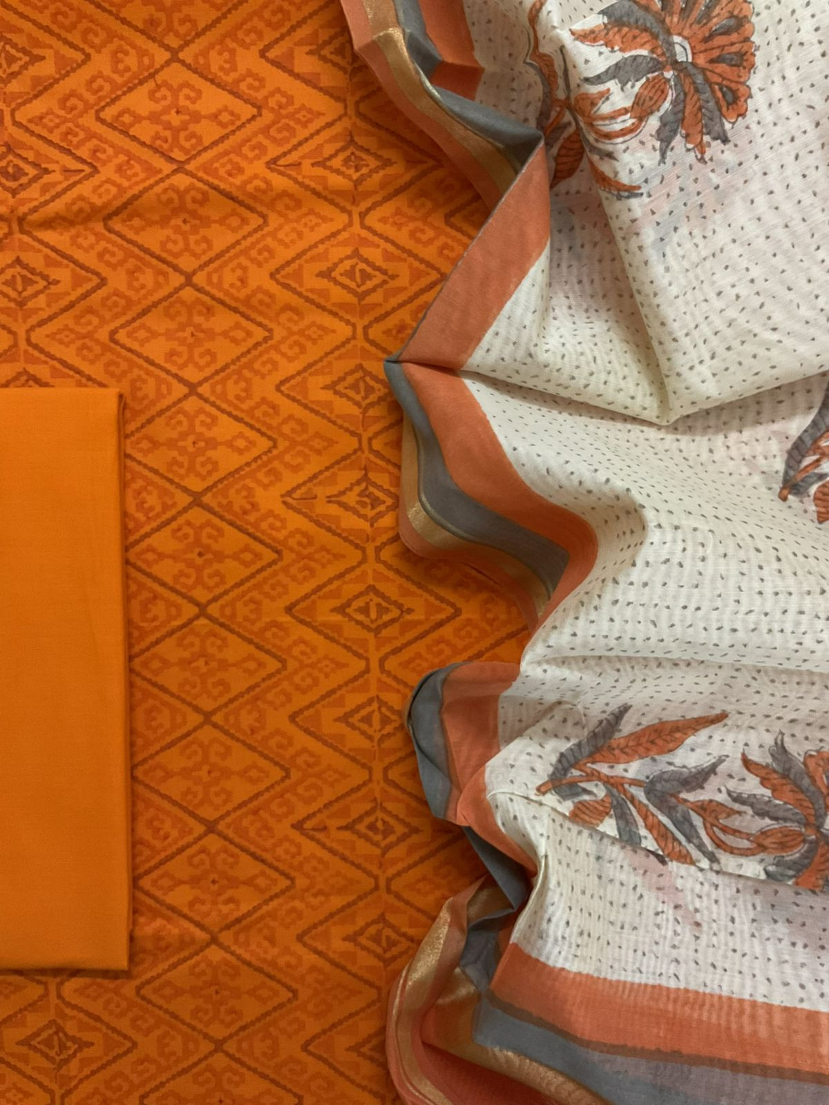 Pure Cotton Printed Suit - Orange