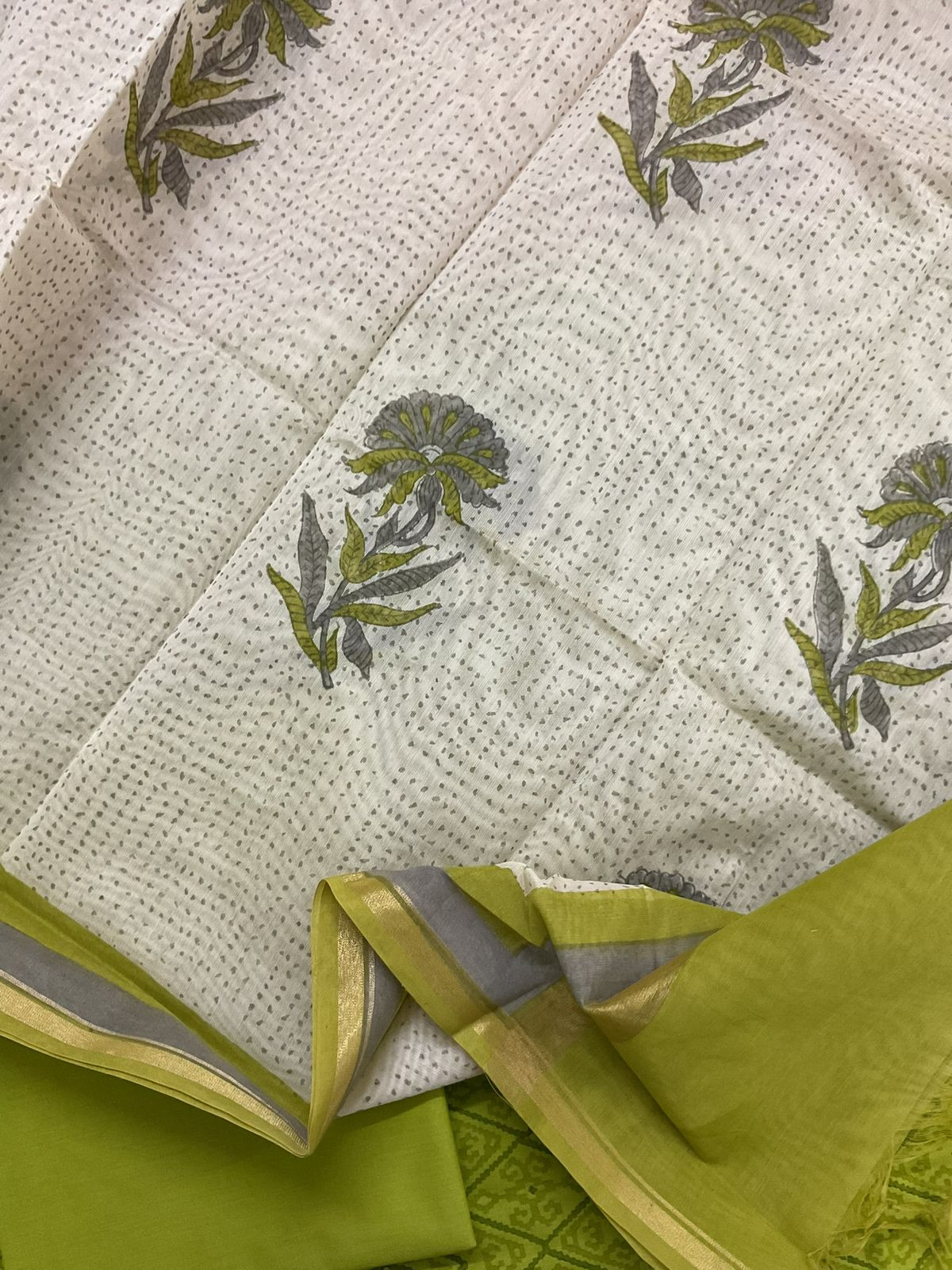 Pure Cotton Printed Suit - Green