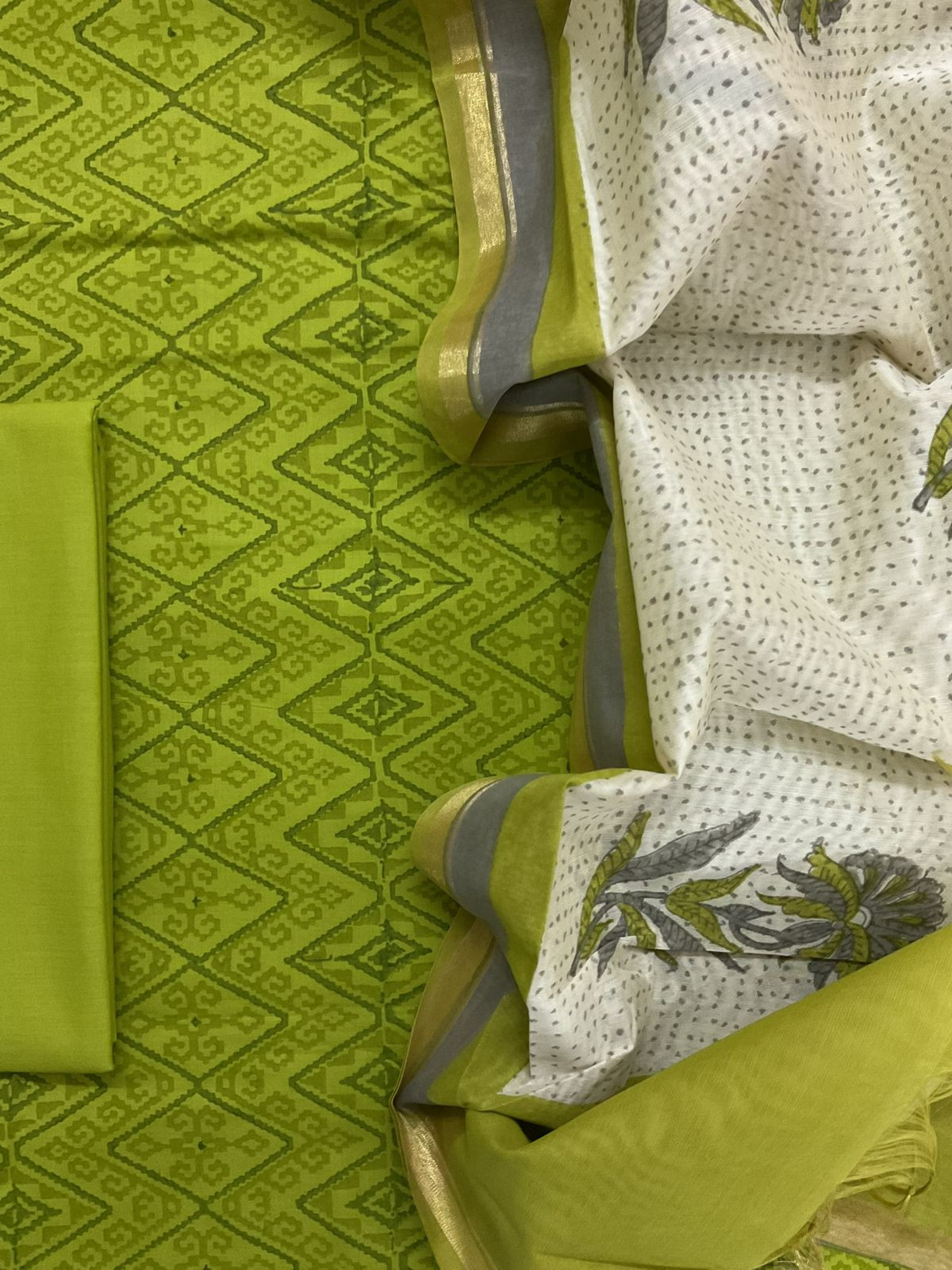 Pure Cotton Printed Suit - Green