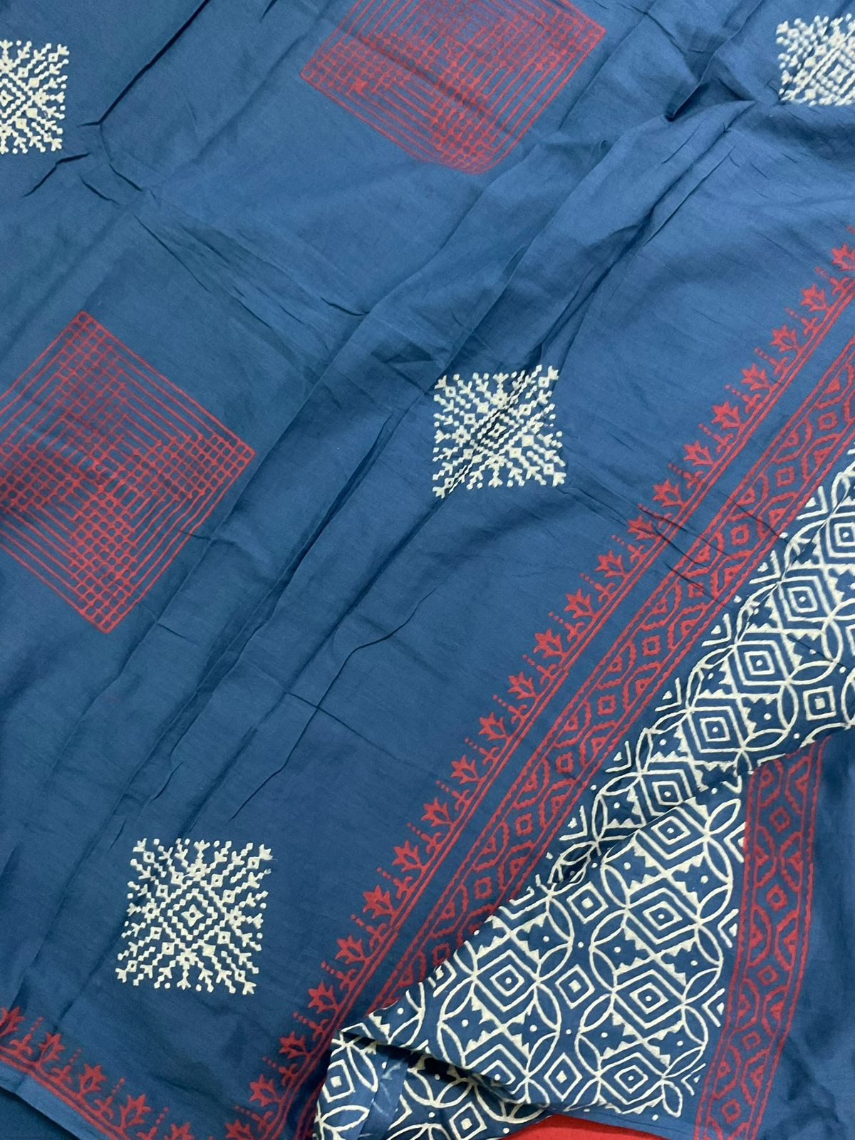 Pure Cotton Printed Embroidered Suit - Red