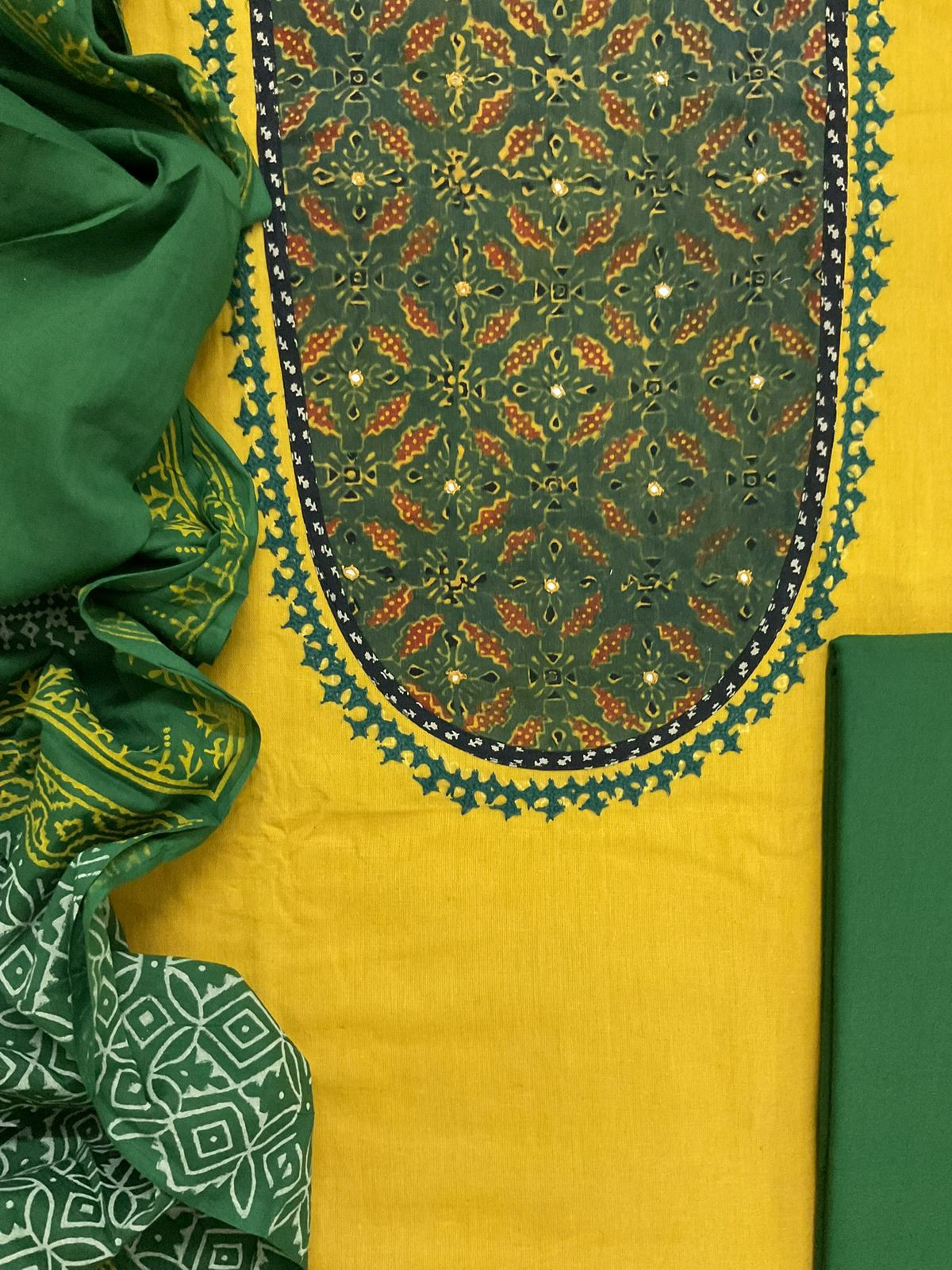 Pure Cotton Printed Embroidered Suit - Yellow