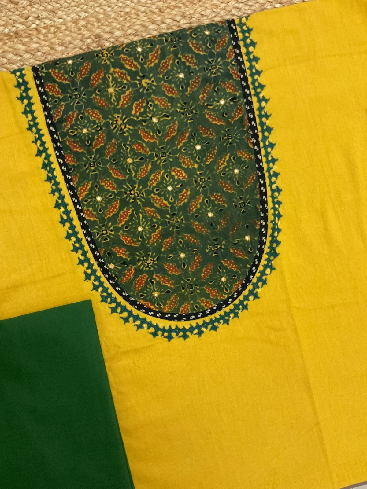 Pure Cotton Printed Embroidered Suit - Yellow